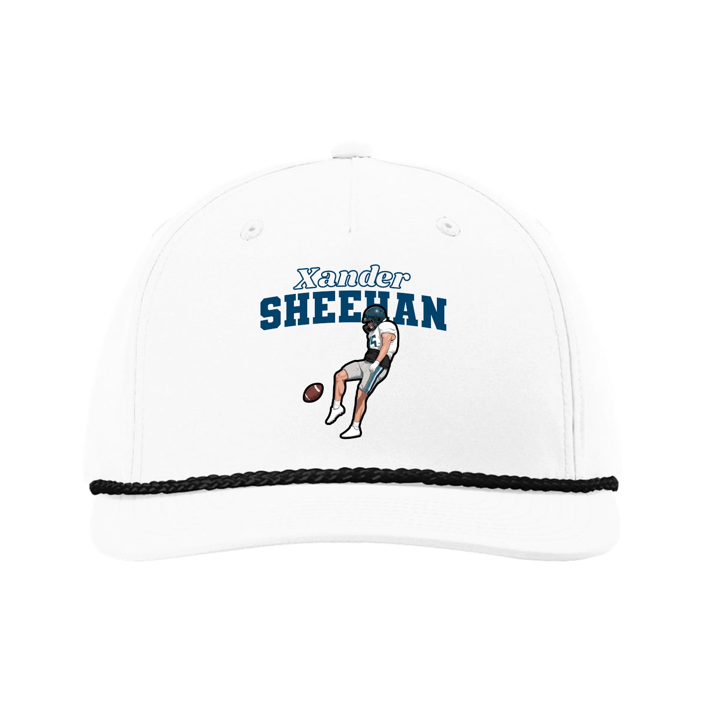 Five-Panel Classic Rope Cap — Name Arch in White