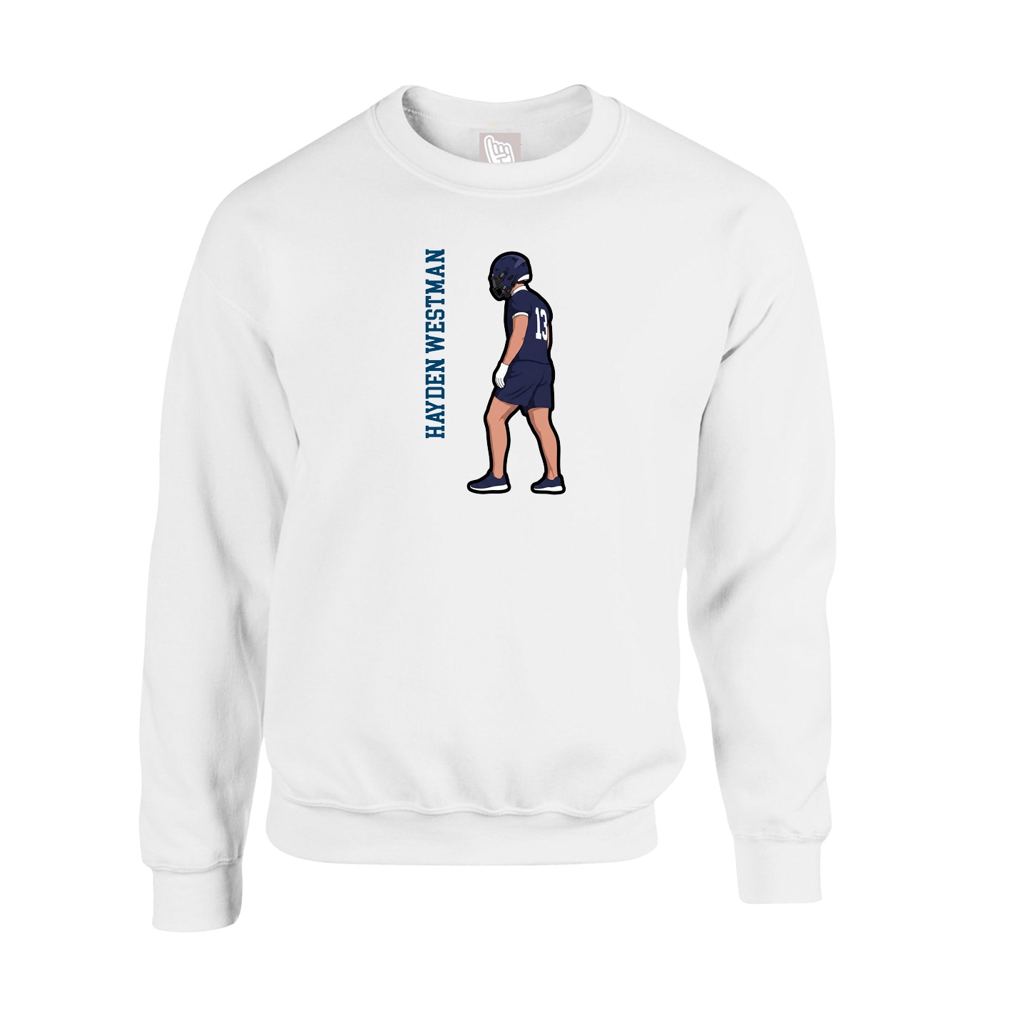 Fleece Crew — Name Vertical in White