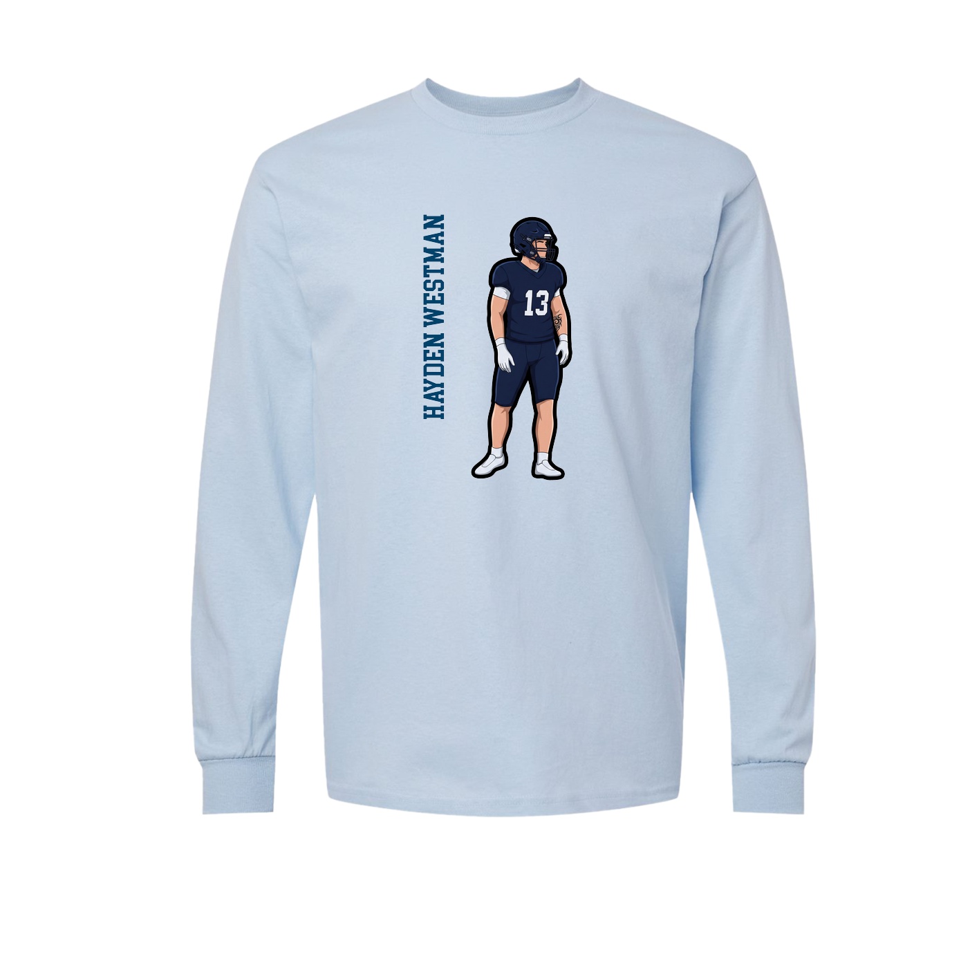 Long Sleeve Tee — Name Vertical in Light Blue