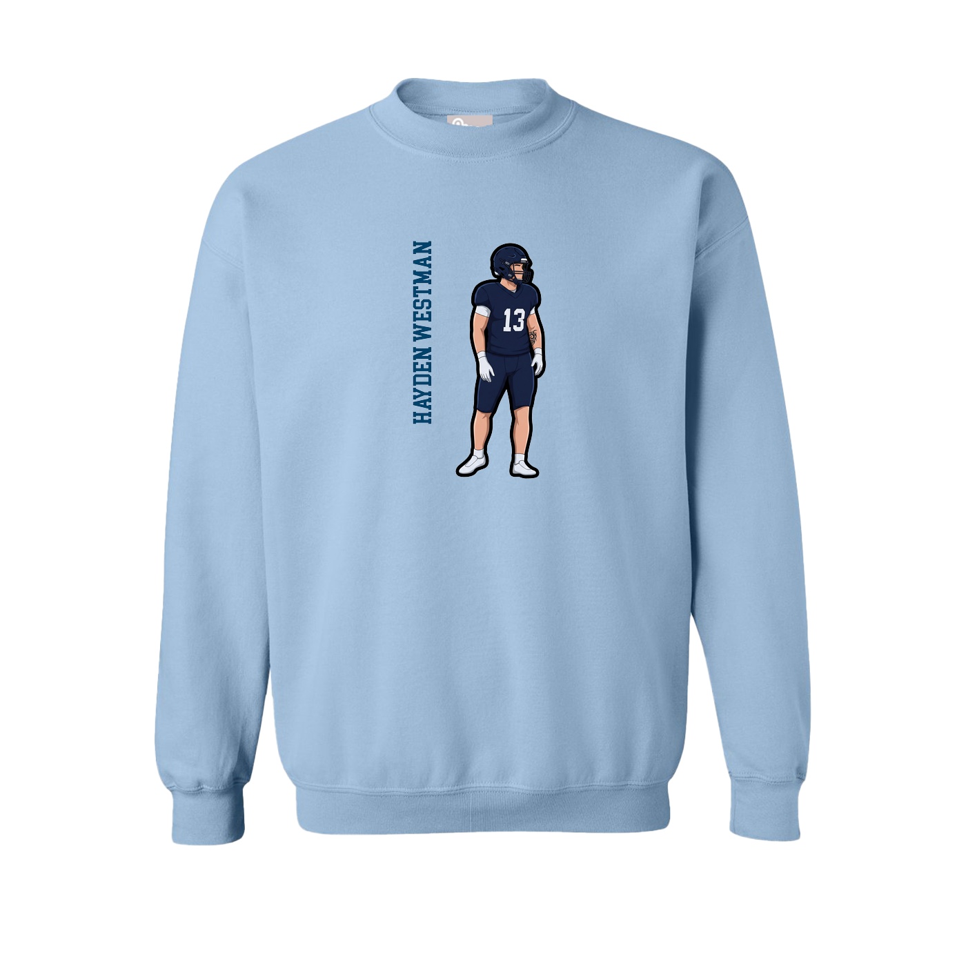Fleece Crew — Name Vertical in Light Blue