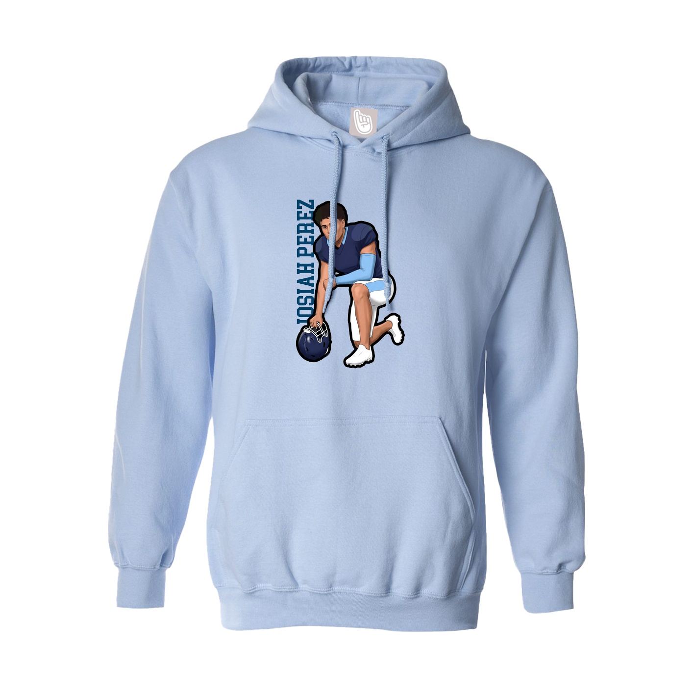 Hoodie — Name Vertical in Light Blue