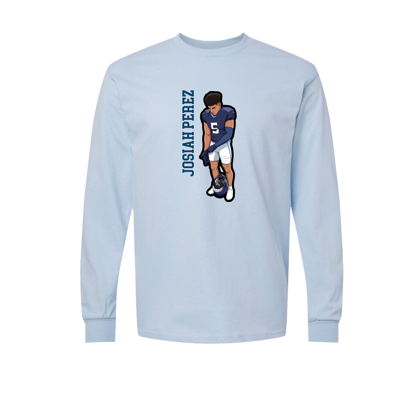 Long Sleeve Tee — Name Vertical in Light Blue