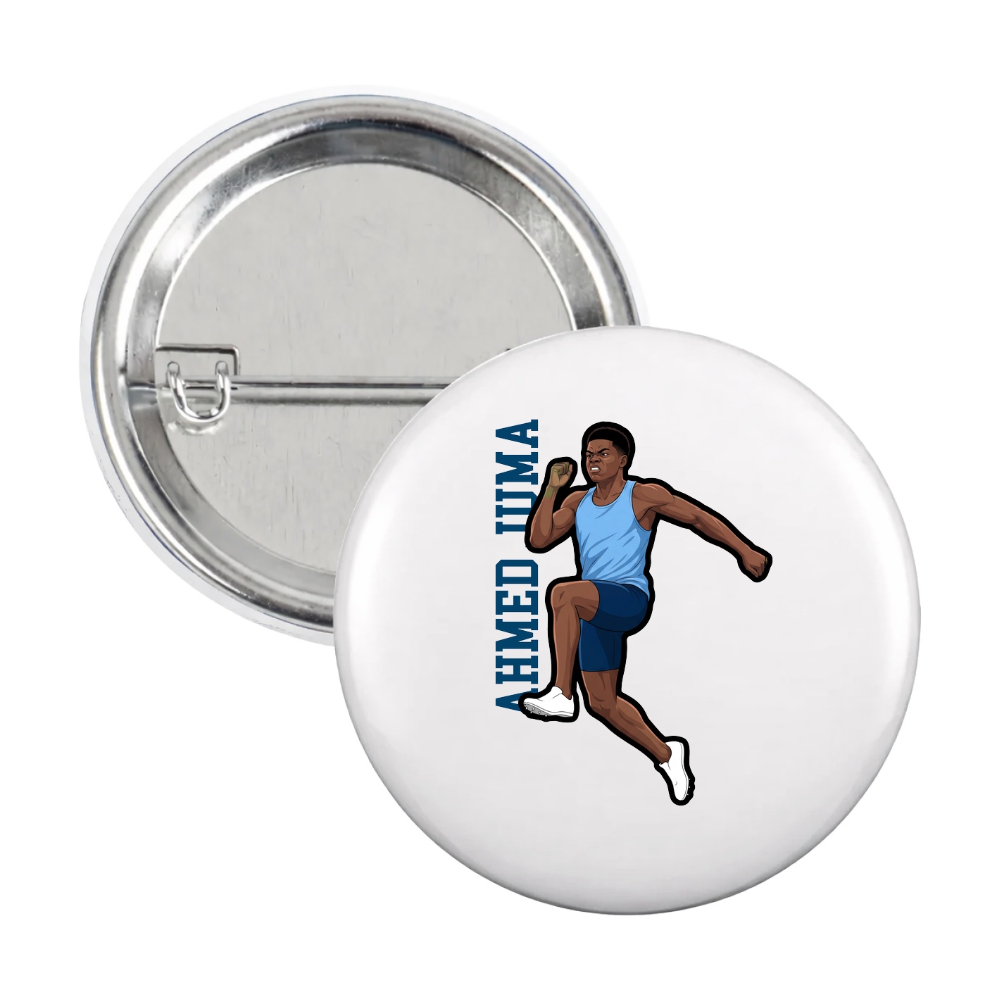 Game Day Button — Name Vertical in White
