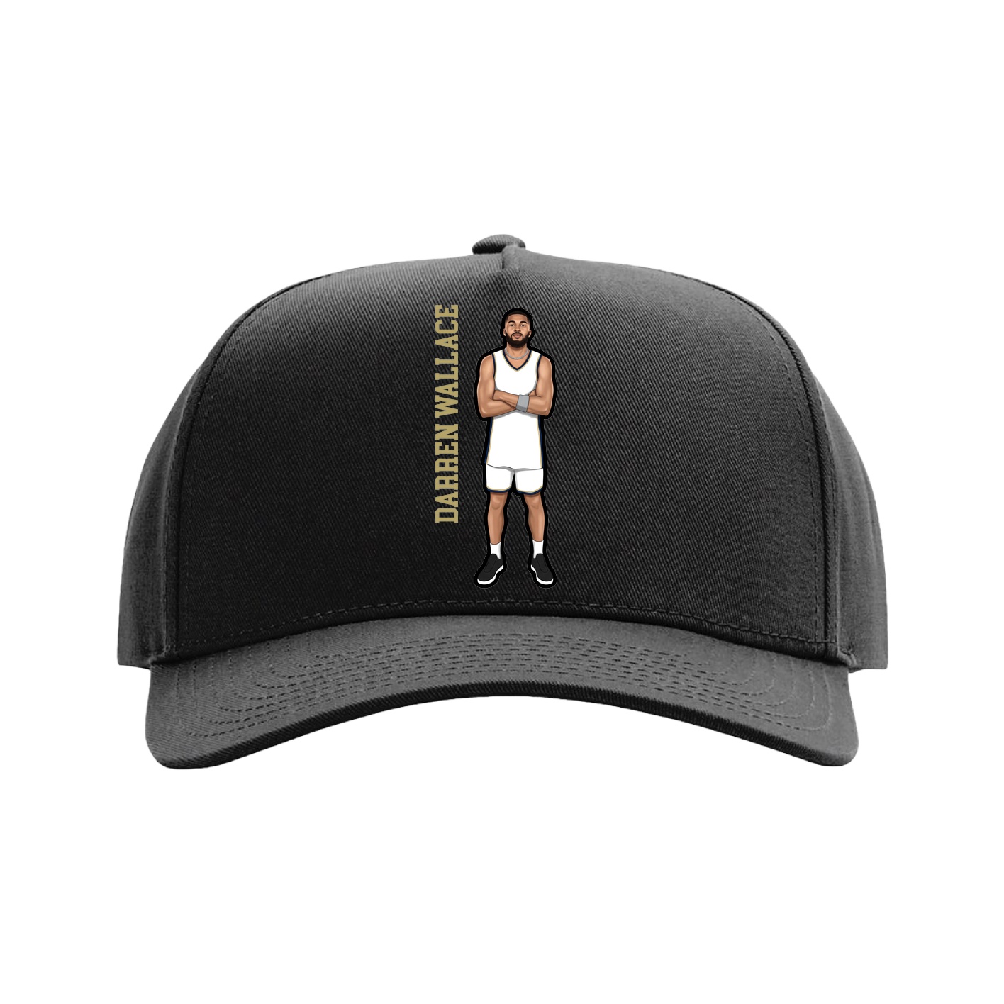 Full Fabric Five-Panel Champ Cap — Name Vertical in Black