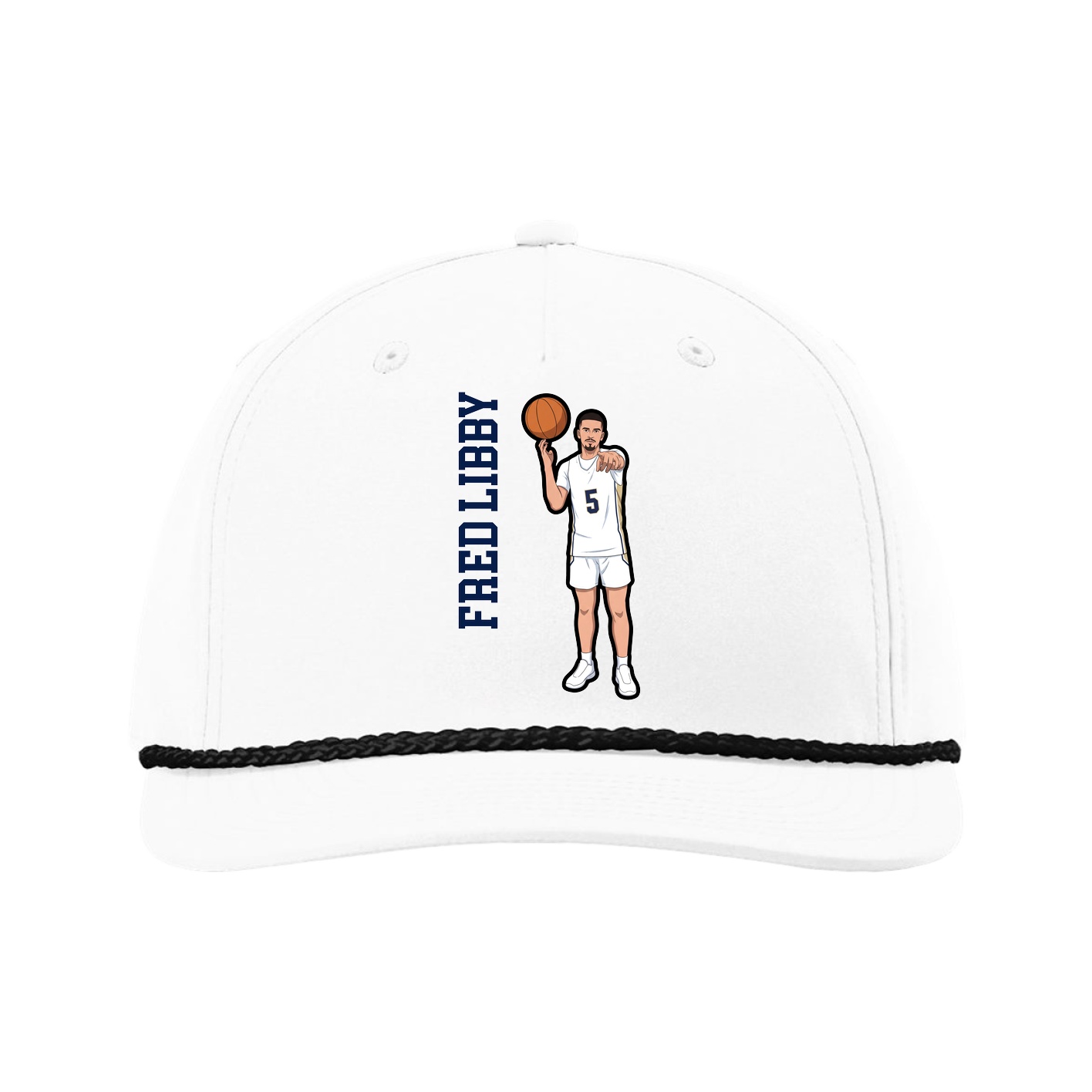 Five-Panel Classic Rope Cap — Name Vertical in White