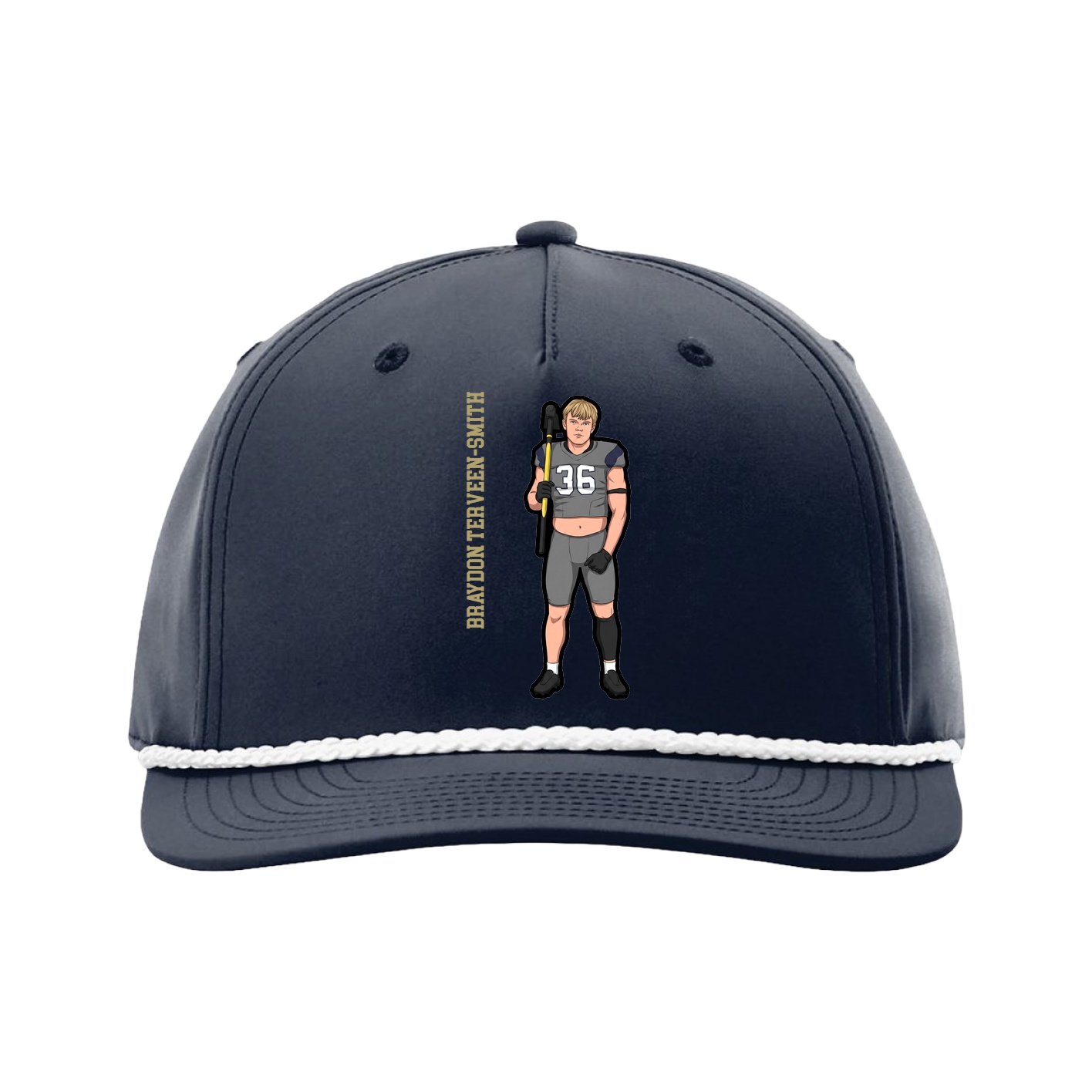 Five-Panel Classic Rope Cap — Name Vertical in Navy