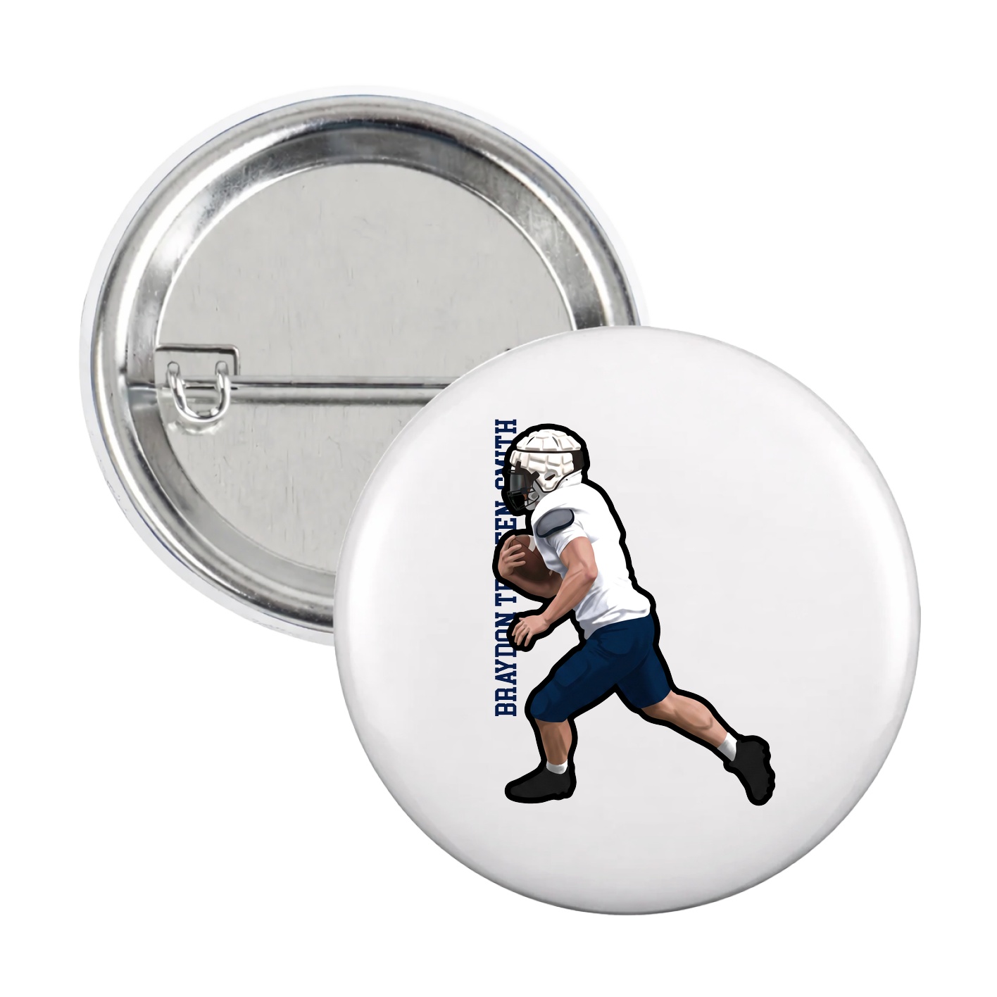 Game Day Button — Name Vertical in White