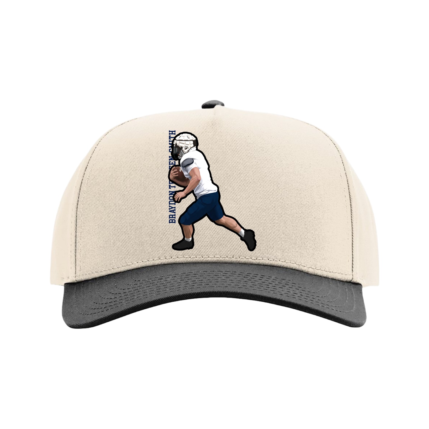 Full Fabric Five-Panel Champ Cap — Name Vertical in Cream/Black