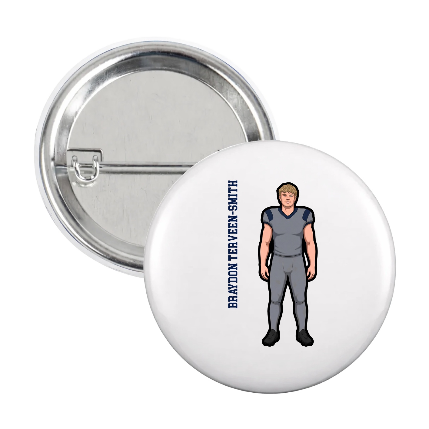 Game Day Button — Name Vertical in White