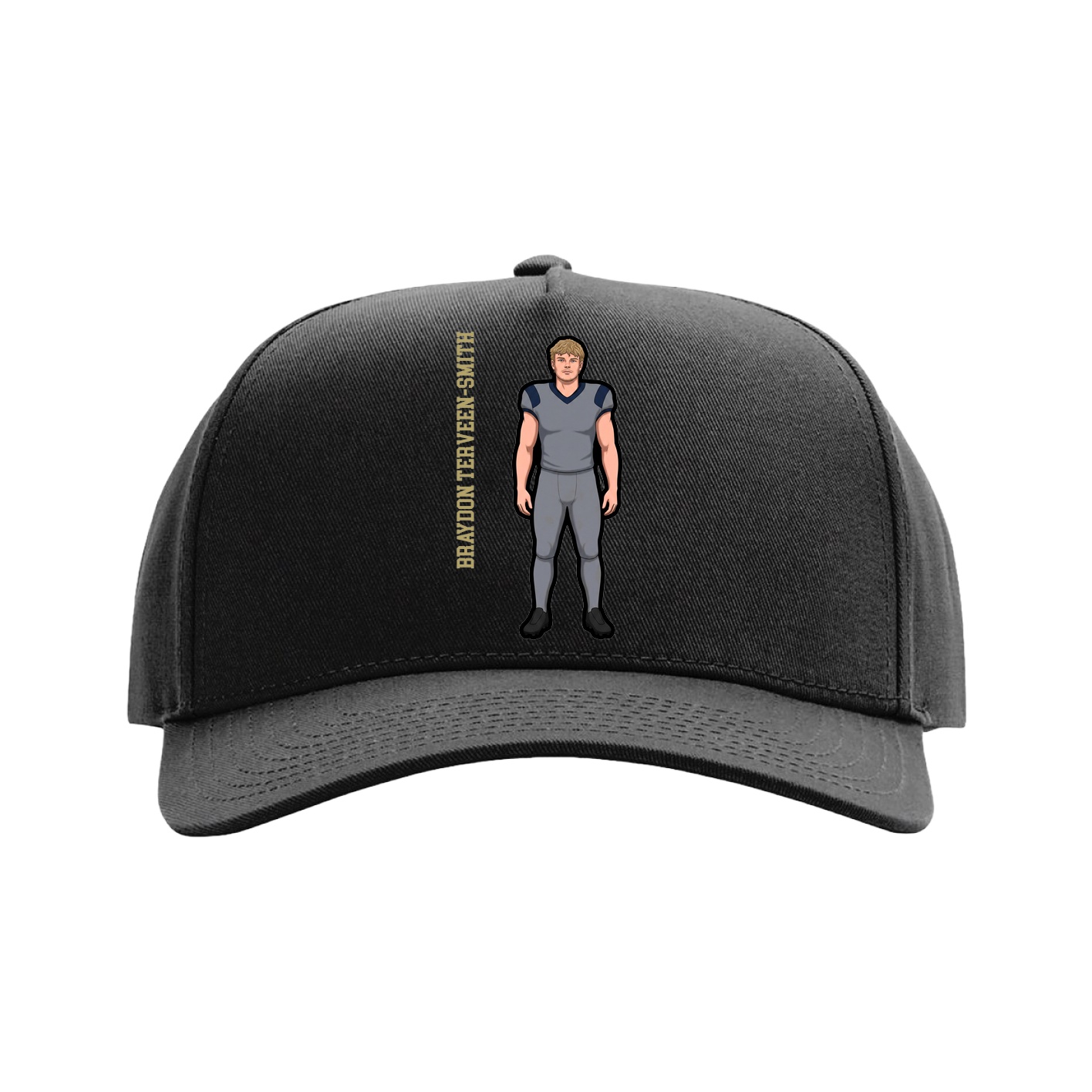 Full Fabric Five-Panel Champ Cap — Name Vertical in Black