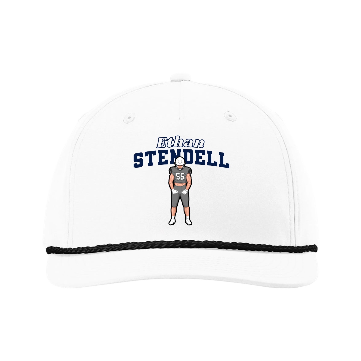 Five-Panel Classic Rope Cap — Name Arch in White