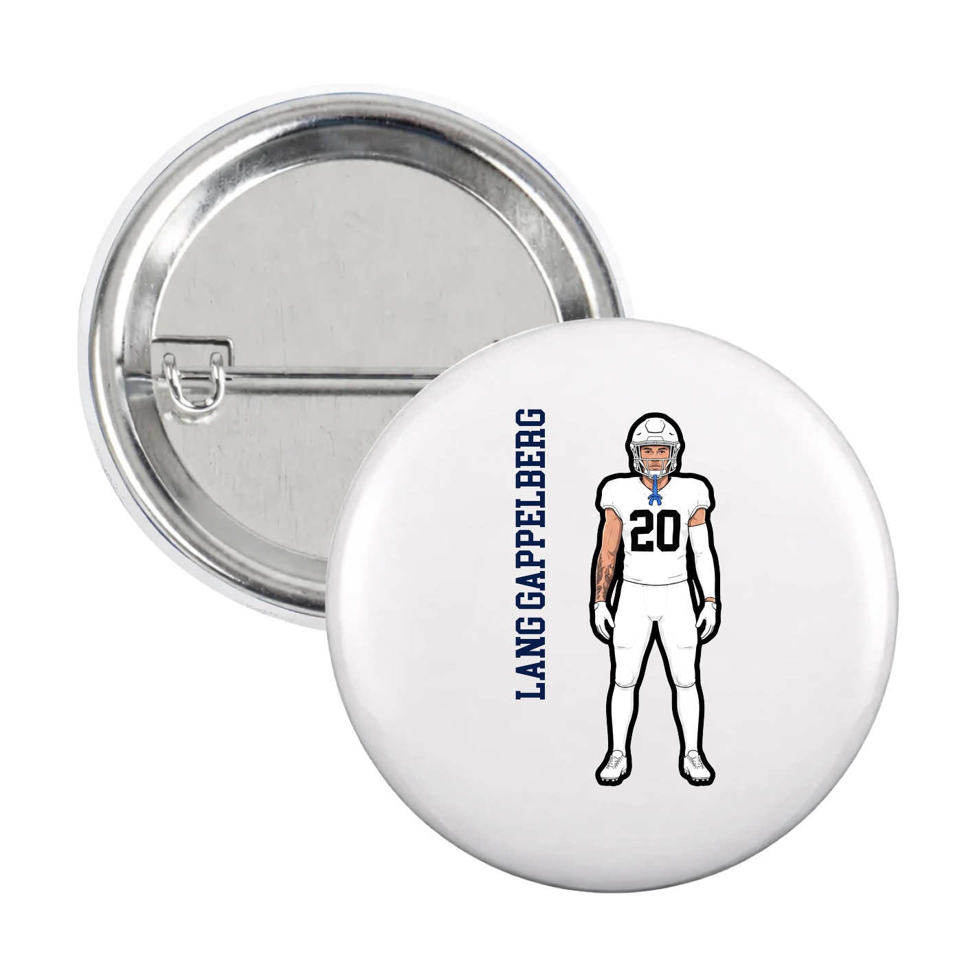 Game Day Button — Name Vertical in White