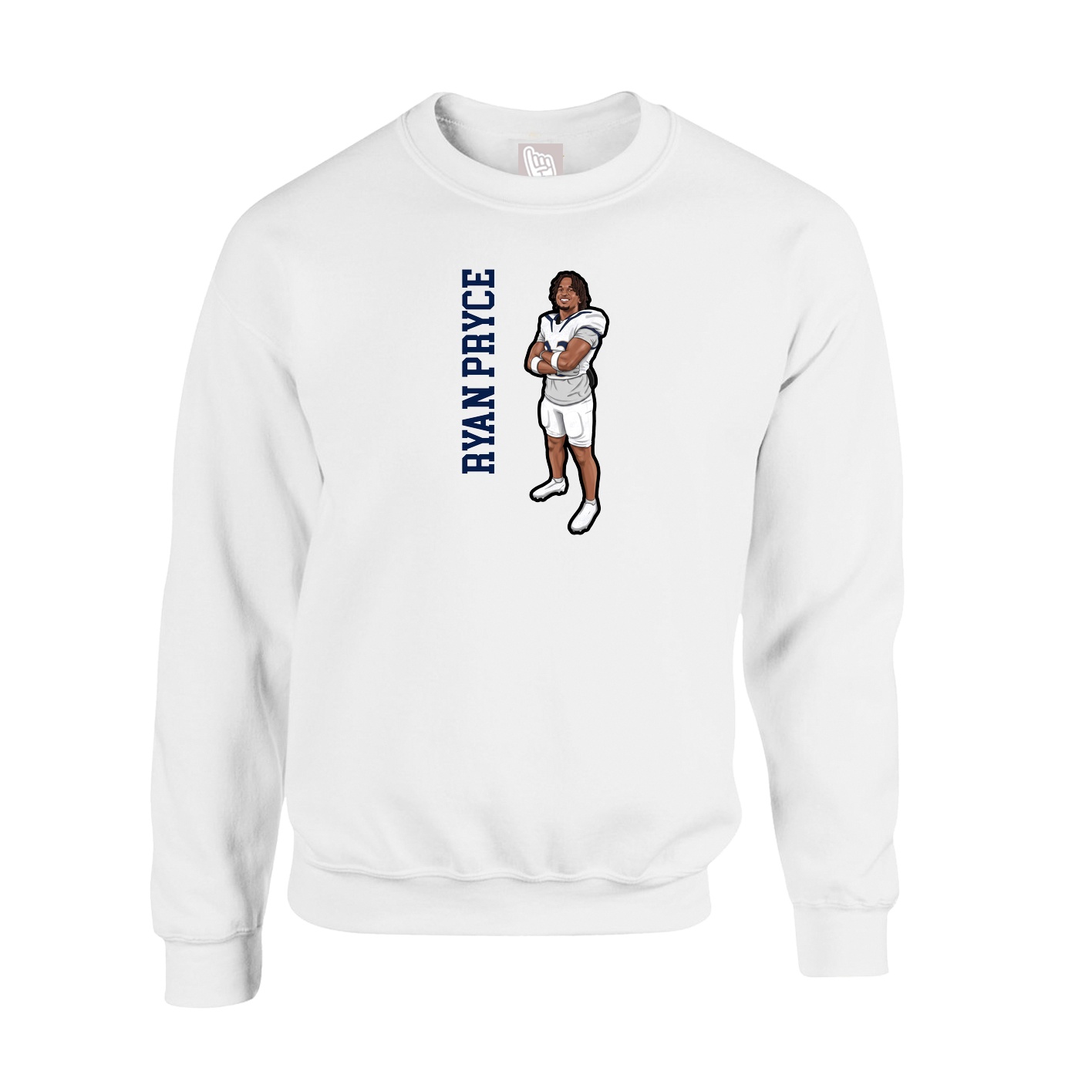 Fleece Crew — Name Vertical in White