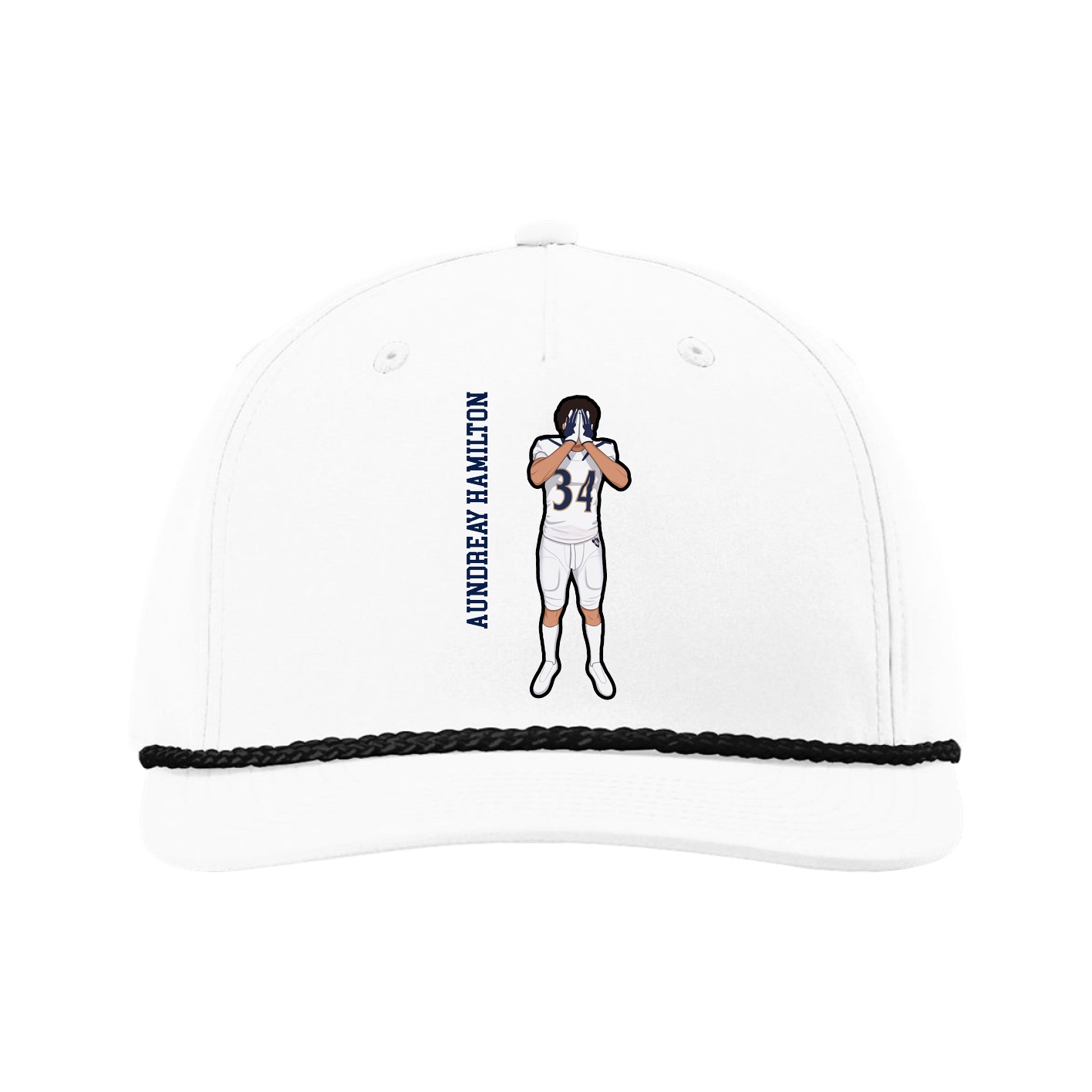 Five-Panel Classic Rope Cap — Name Vertical in White