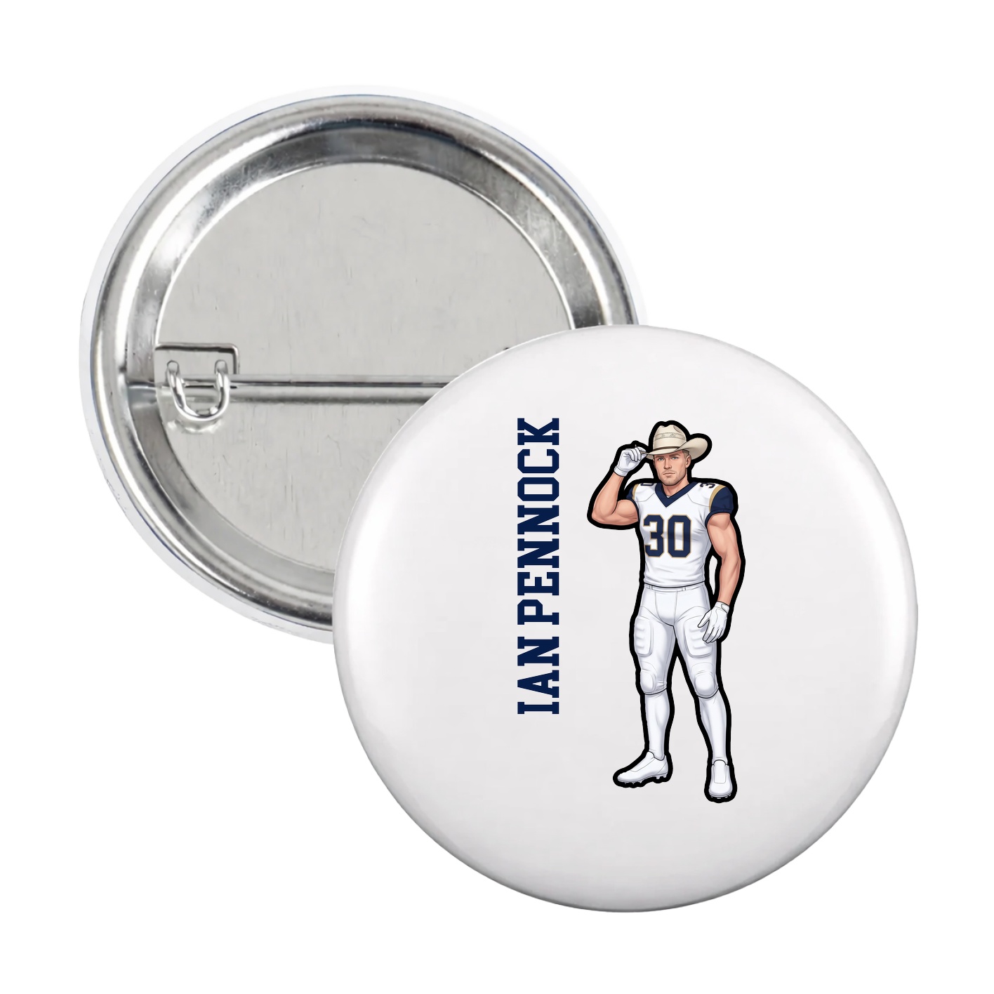 Game Day Button — Name Vertical in White