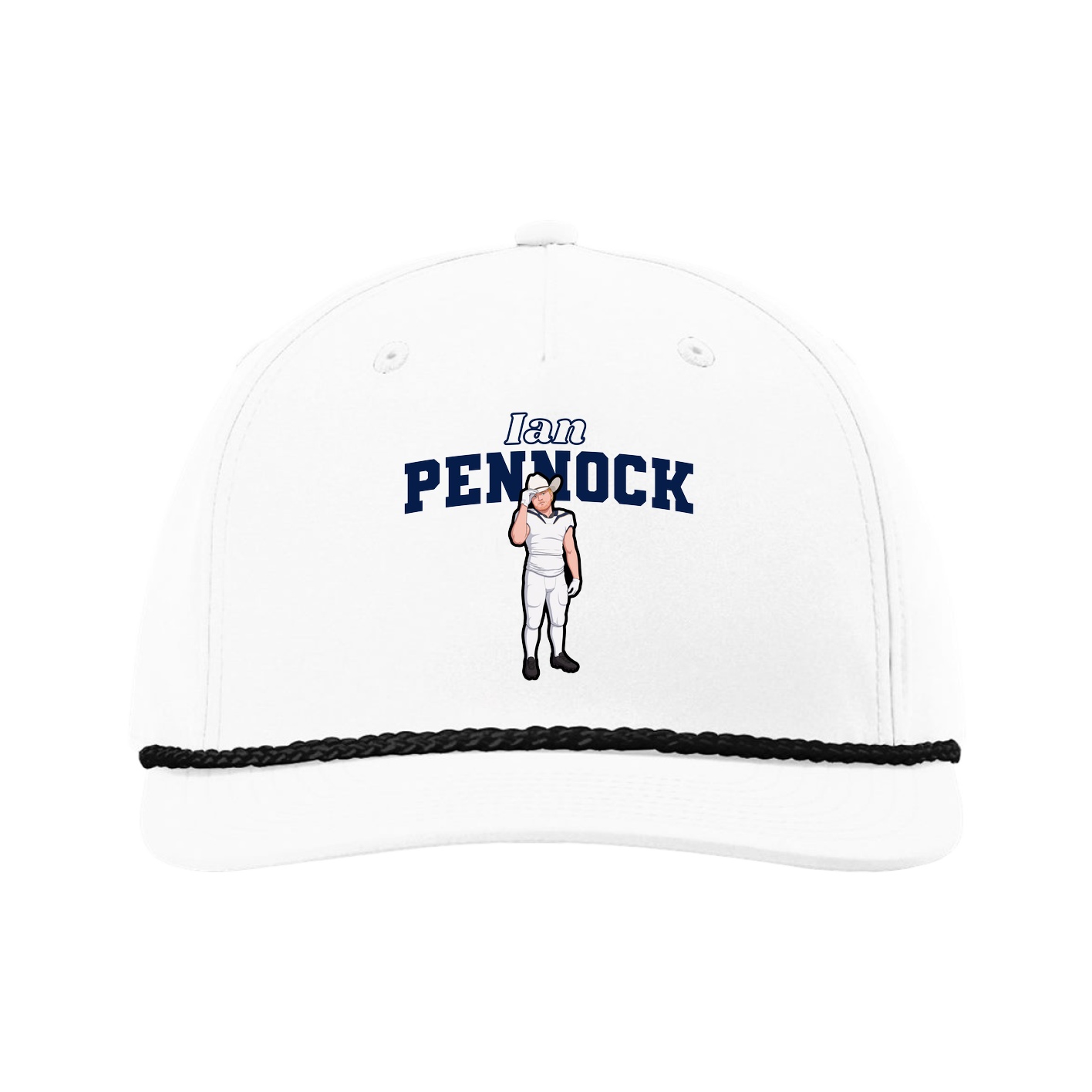 Five-Panel Classic Rope Cap — Name Arch in White