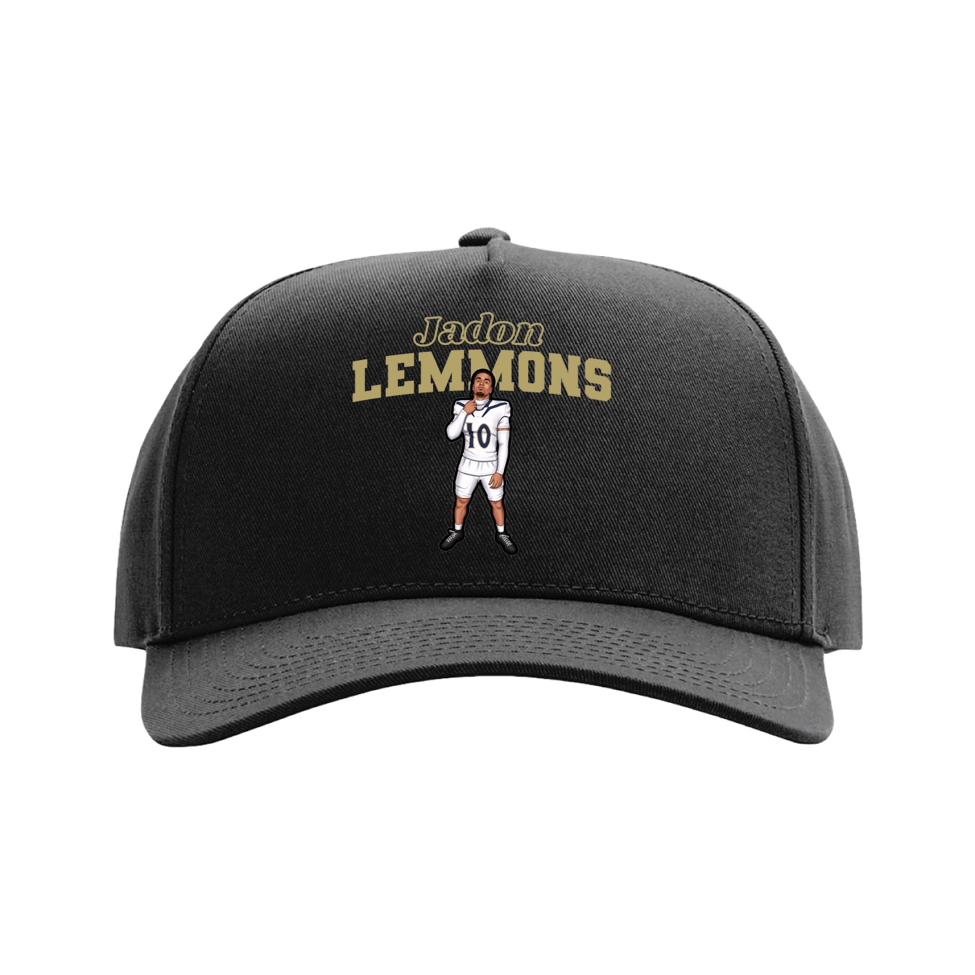 Full Fabric Five-Panel Champ Cap — Name Arch in Black