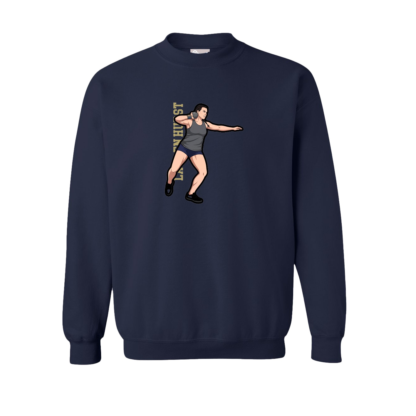 Fleece Crew — Name Vertical in Navy