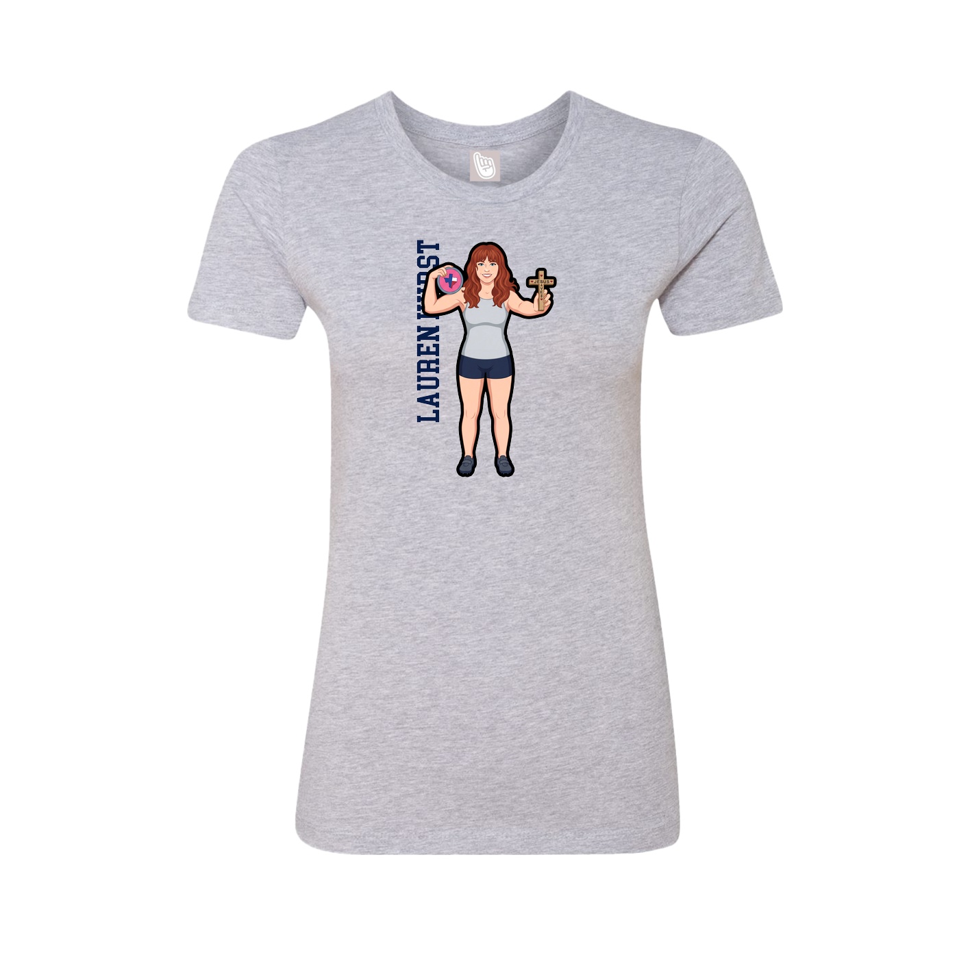 Fitted Women's Tee — Name Vertical in Grey