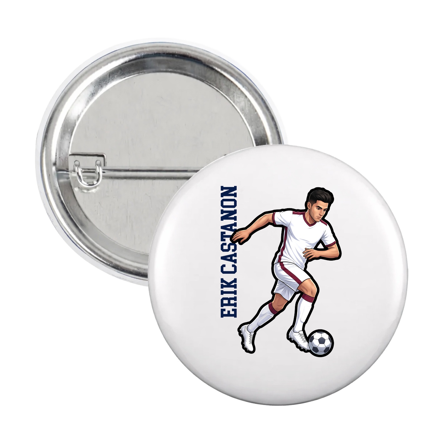 Game Day Button — Name Vertical in White