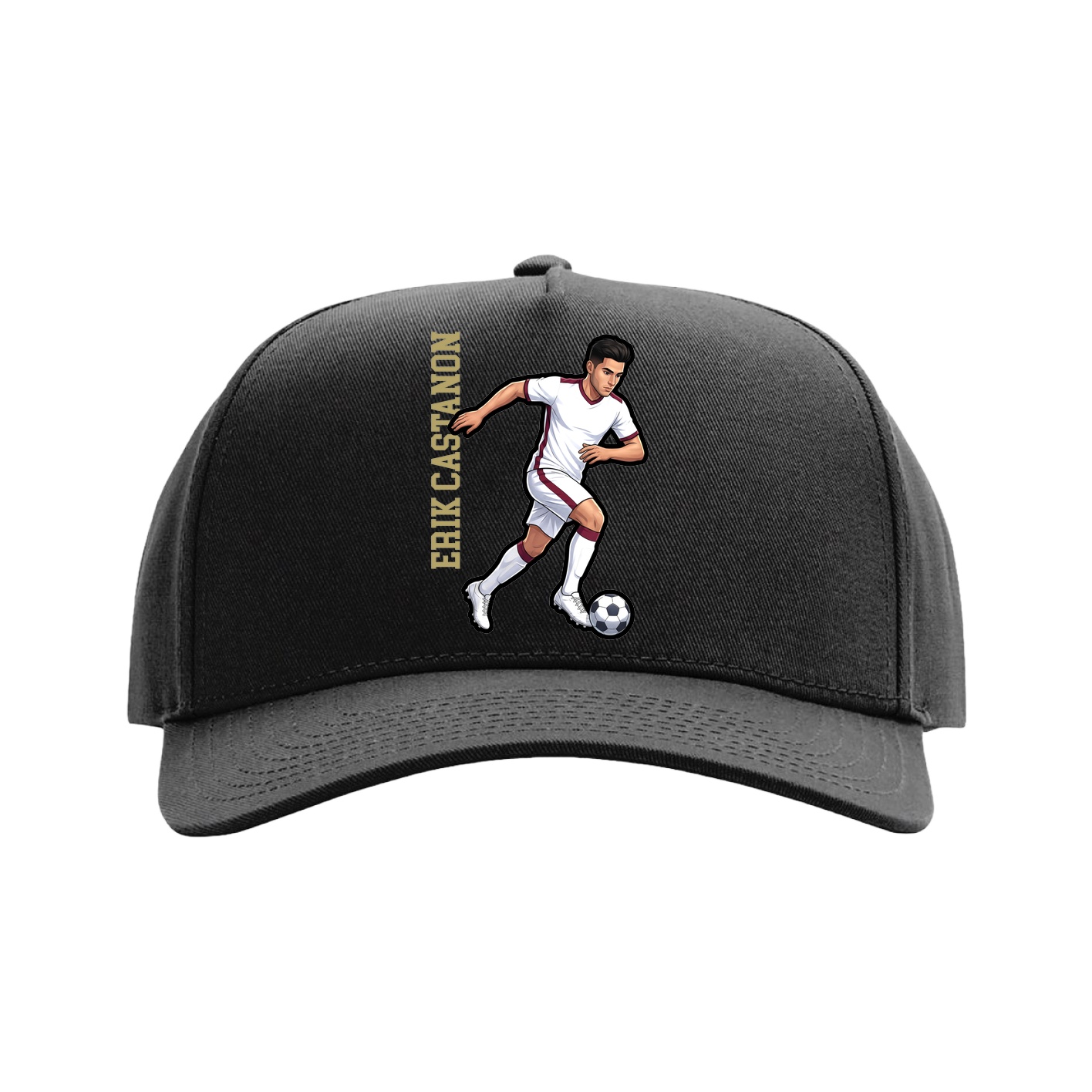 Full Fabric Five-Panel Champ Cap — Name Vertical in Black