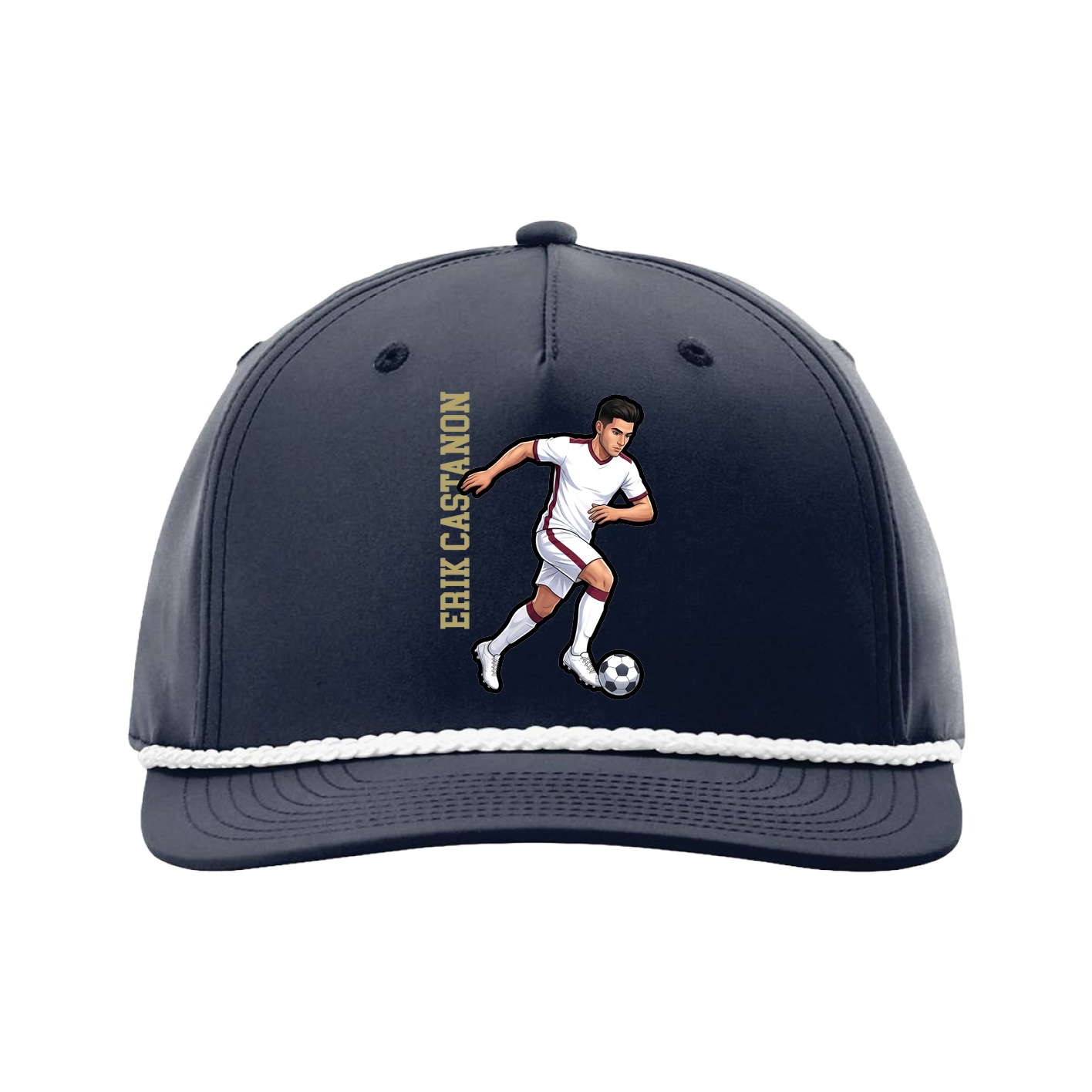 Five-Panel Classic Rope Cap — Name Vertical in Navy