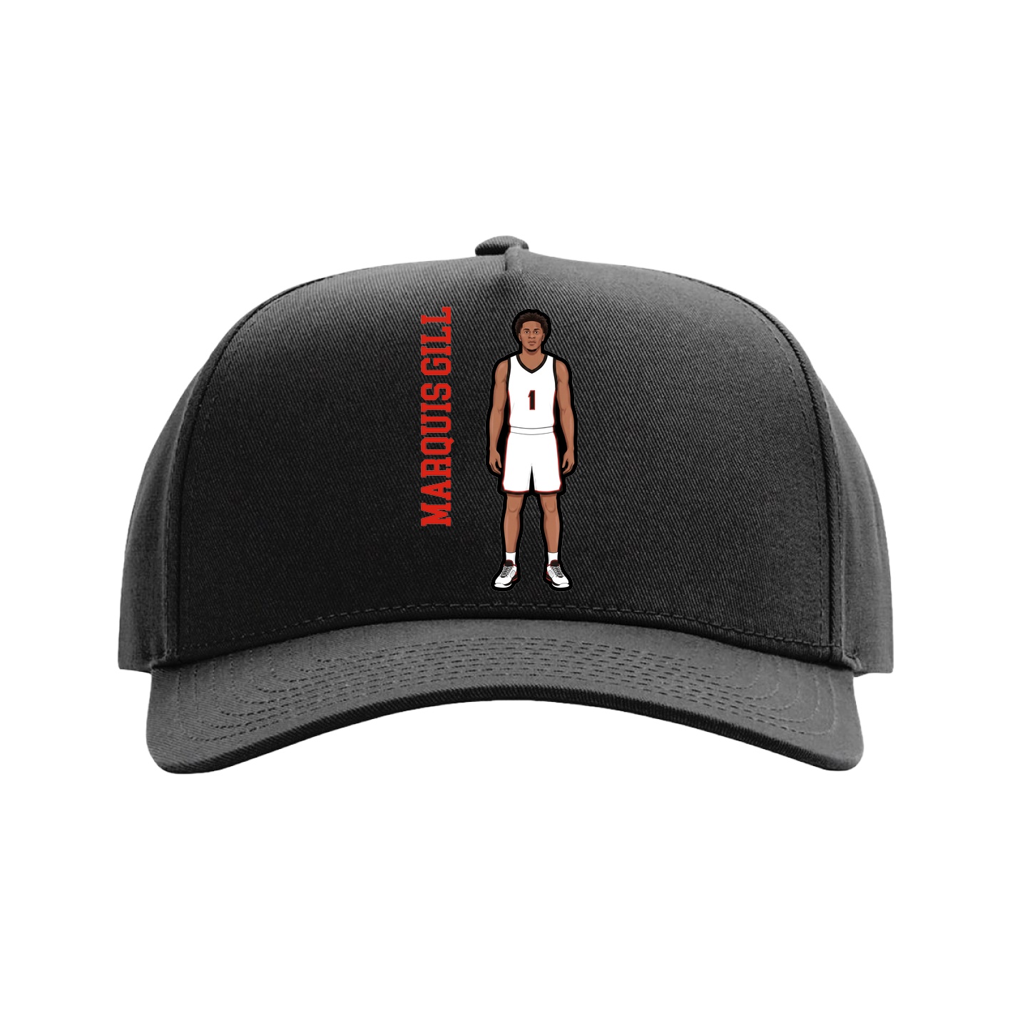 Full Fabric Five-Panel Champ Cap — Name Vertical in Black