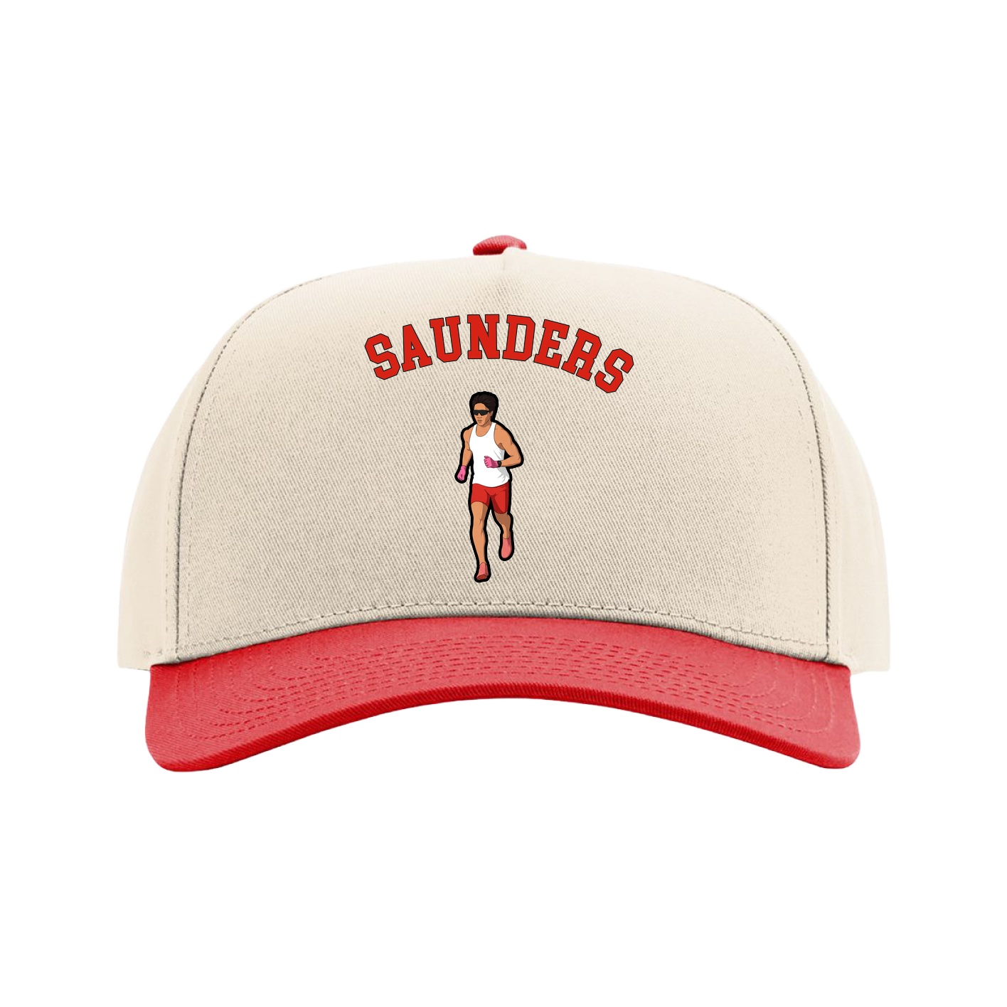 Full Fabric Five-Panel Champ Cap — Shirsey Arch in Cream/Red