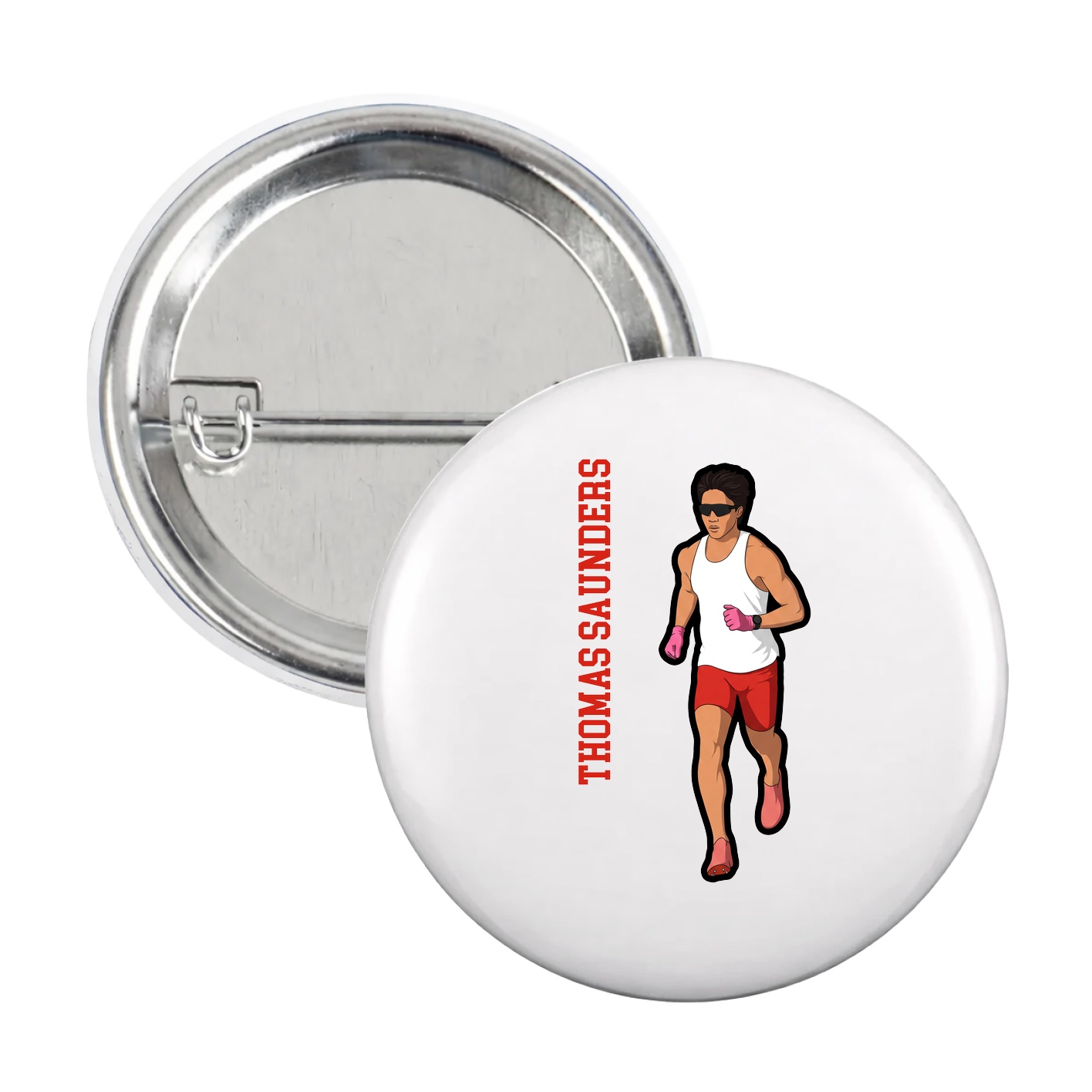 Game Day Button — Name Vertical in White