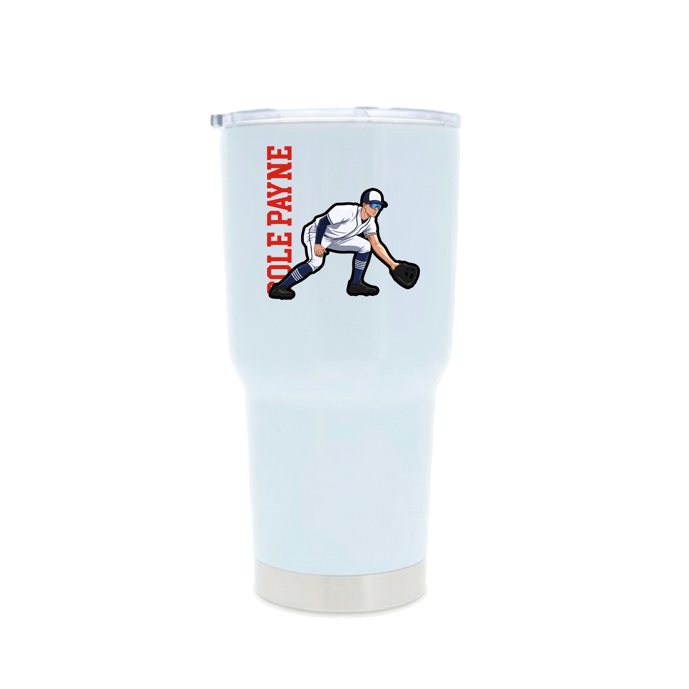 30oz Stainless Steel Tumbler — Name Vertical in White