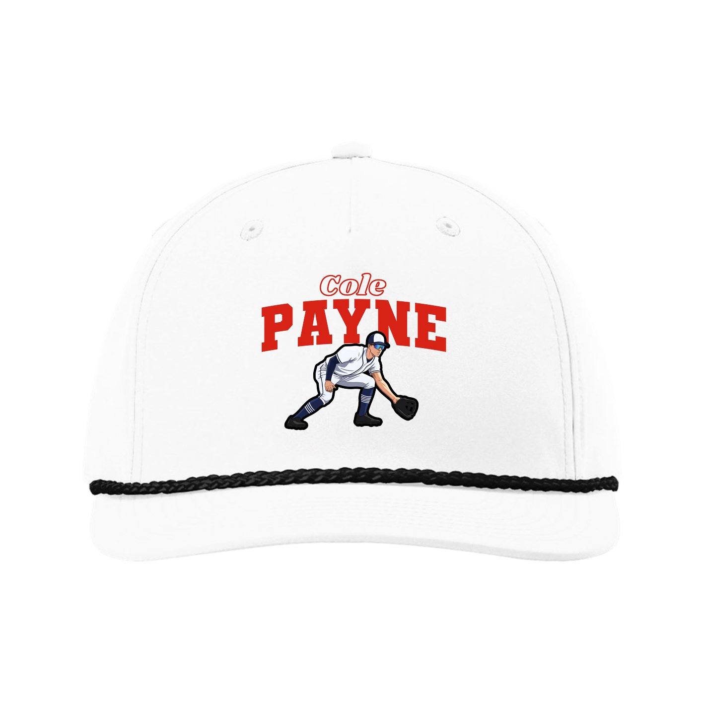 Five-Panel Classic Rope Cap — Name Arch in White