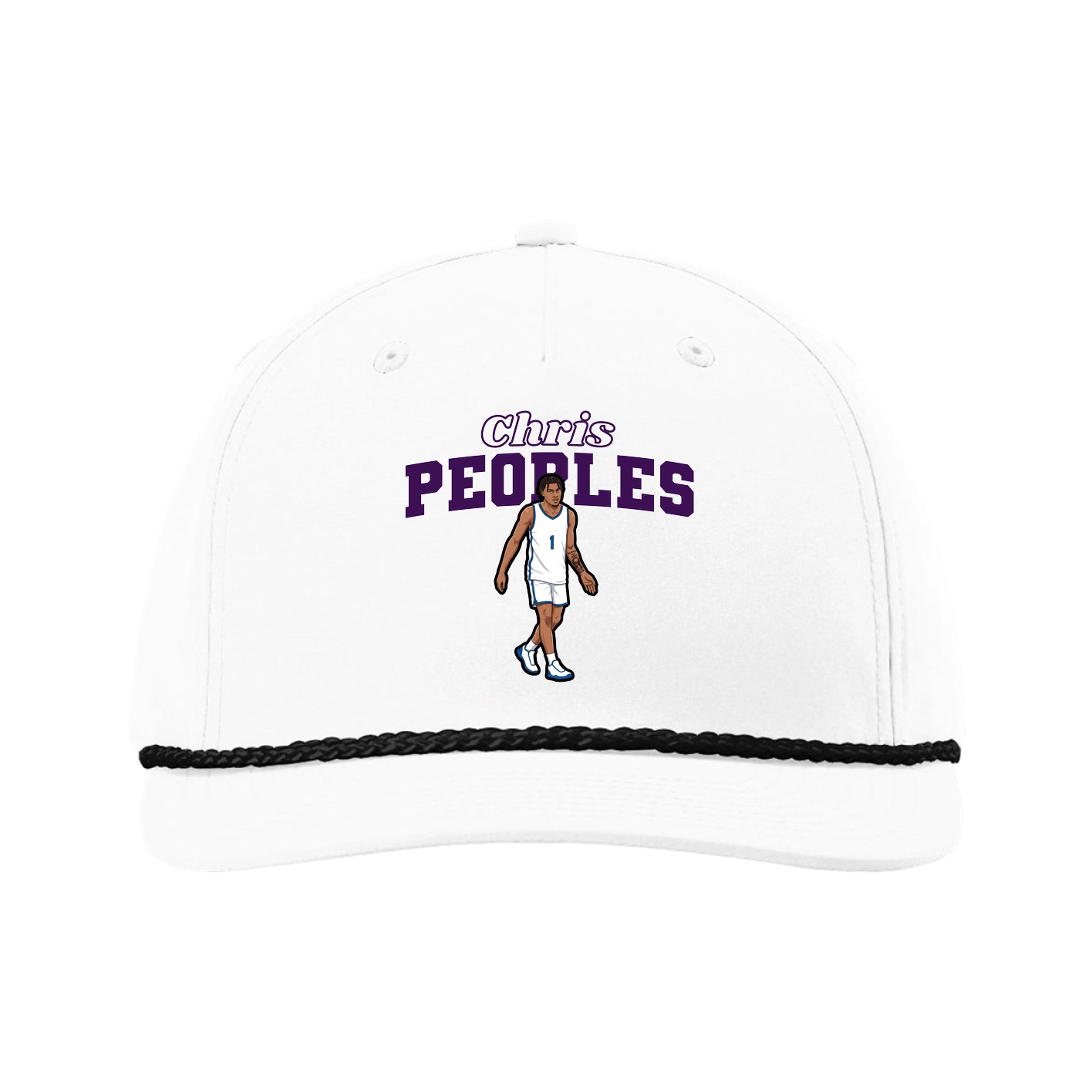 Five-Panel Classic Rope Cap — Name Arch in White