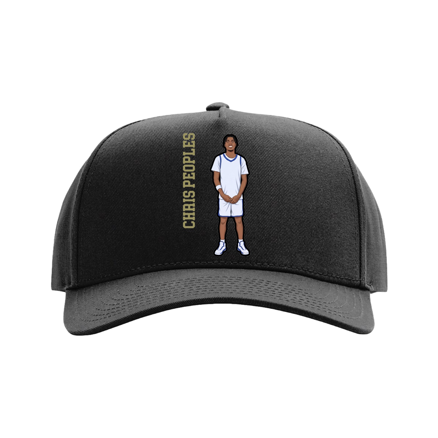 Full Fabric Five-Panel Champ Cap — Name Vertical in Black