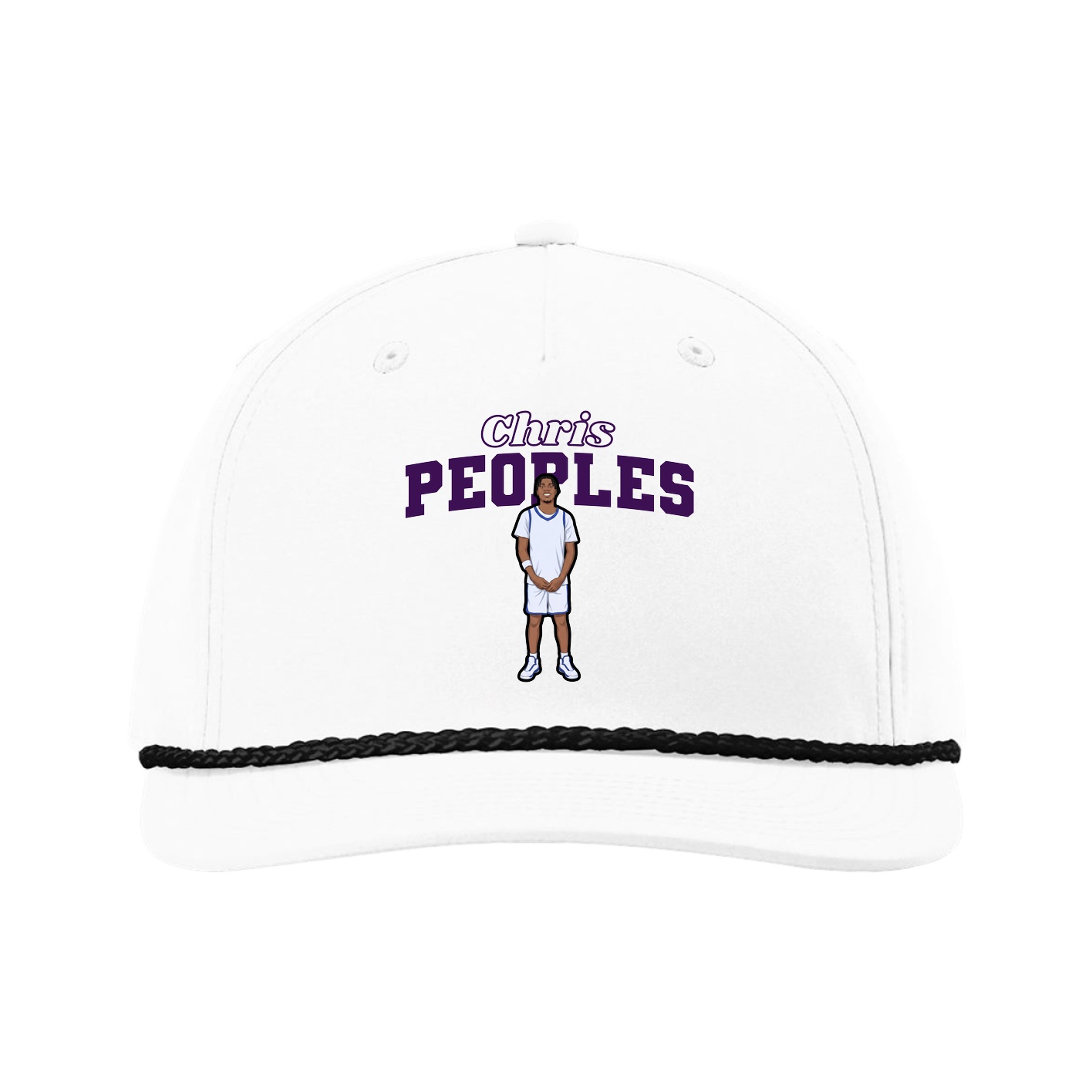 Five-Panel Classic Rope Cap — Name Arch in White