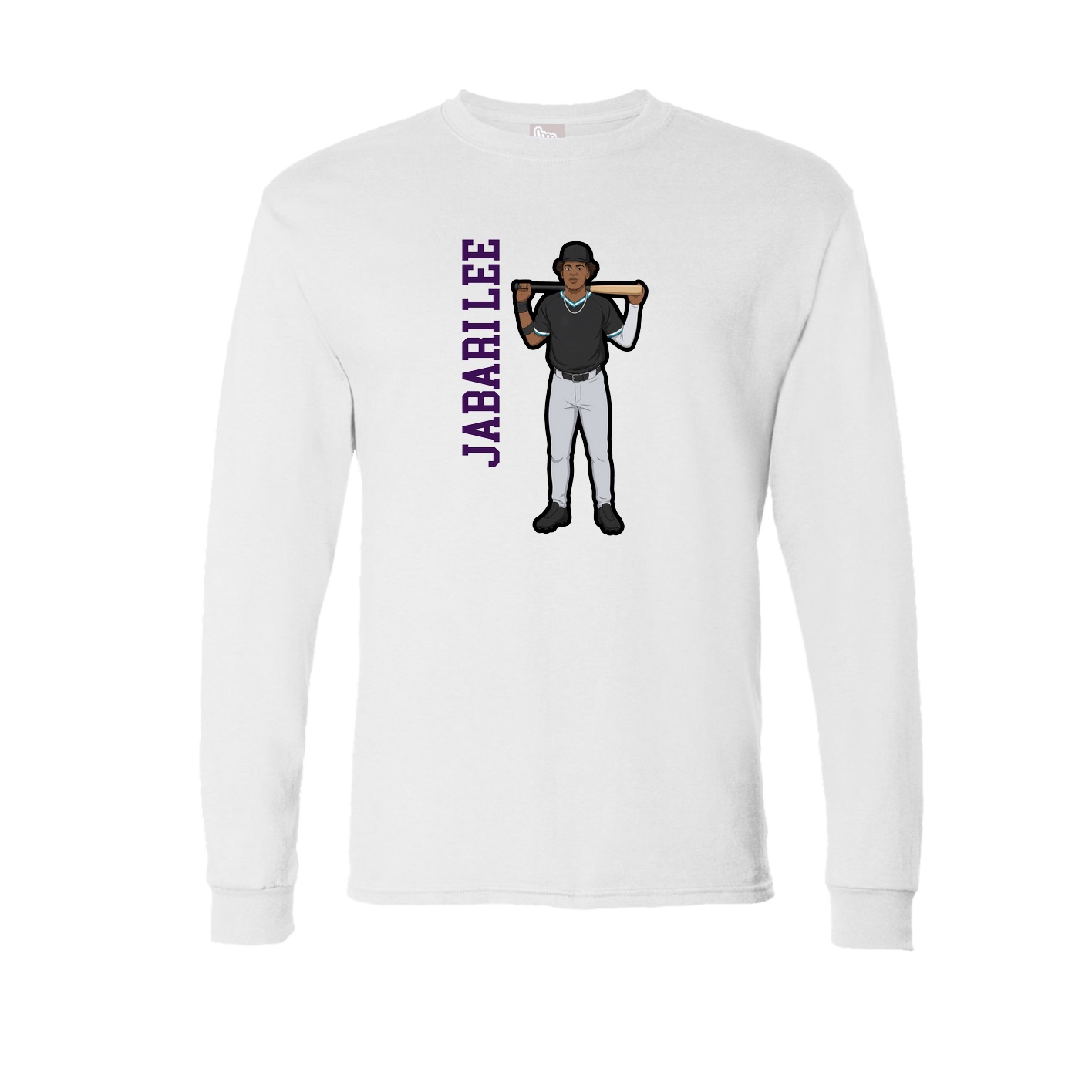 Long Sleeve Tee — Name Vertical in White