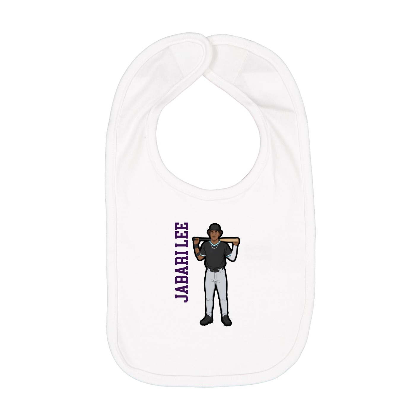 Infant Bib — Name Vertical in White