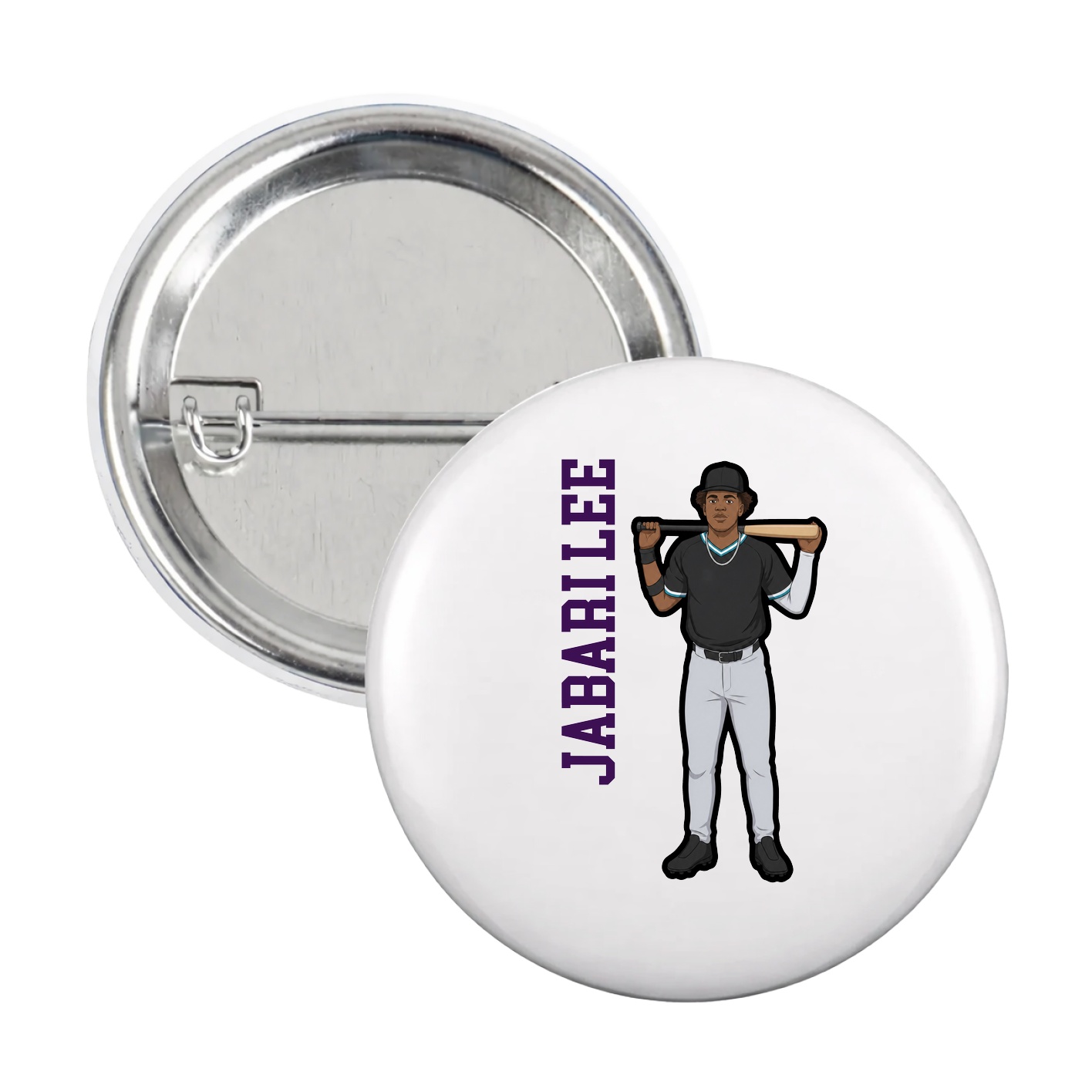 Game Day Button — Name Vertical in White