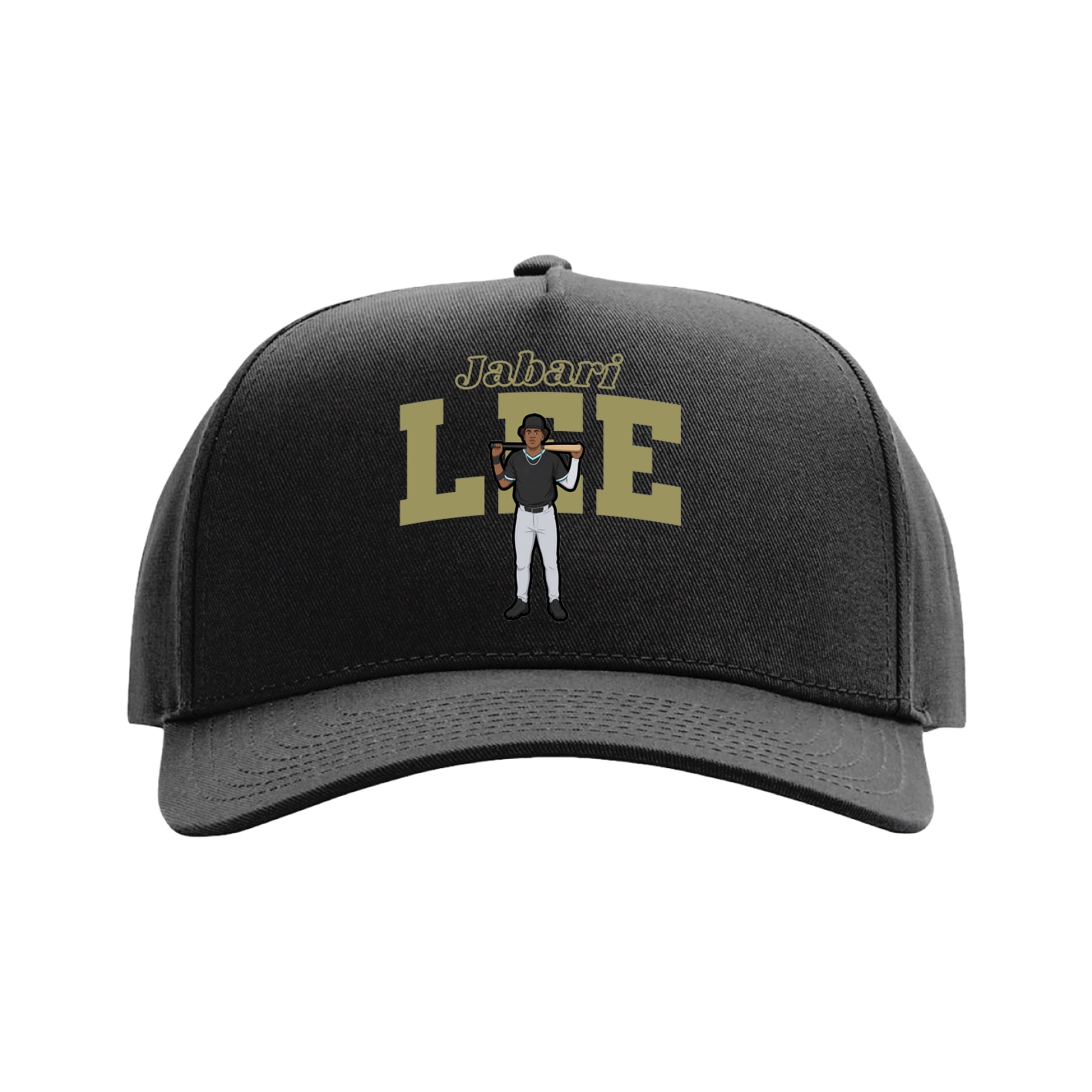 Full Fabric Five-Panel Champ Cap — Name Arch in Black