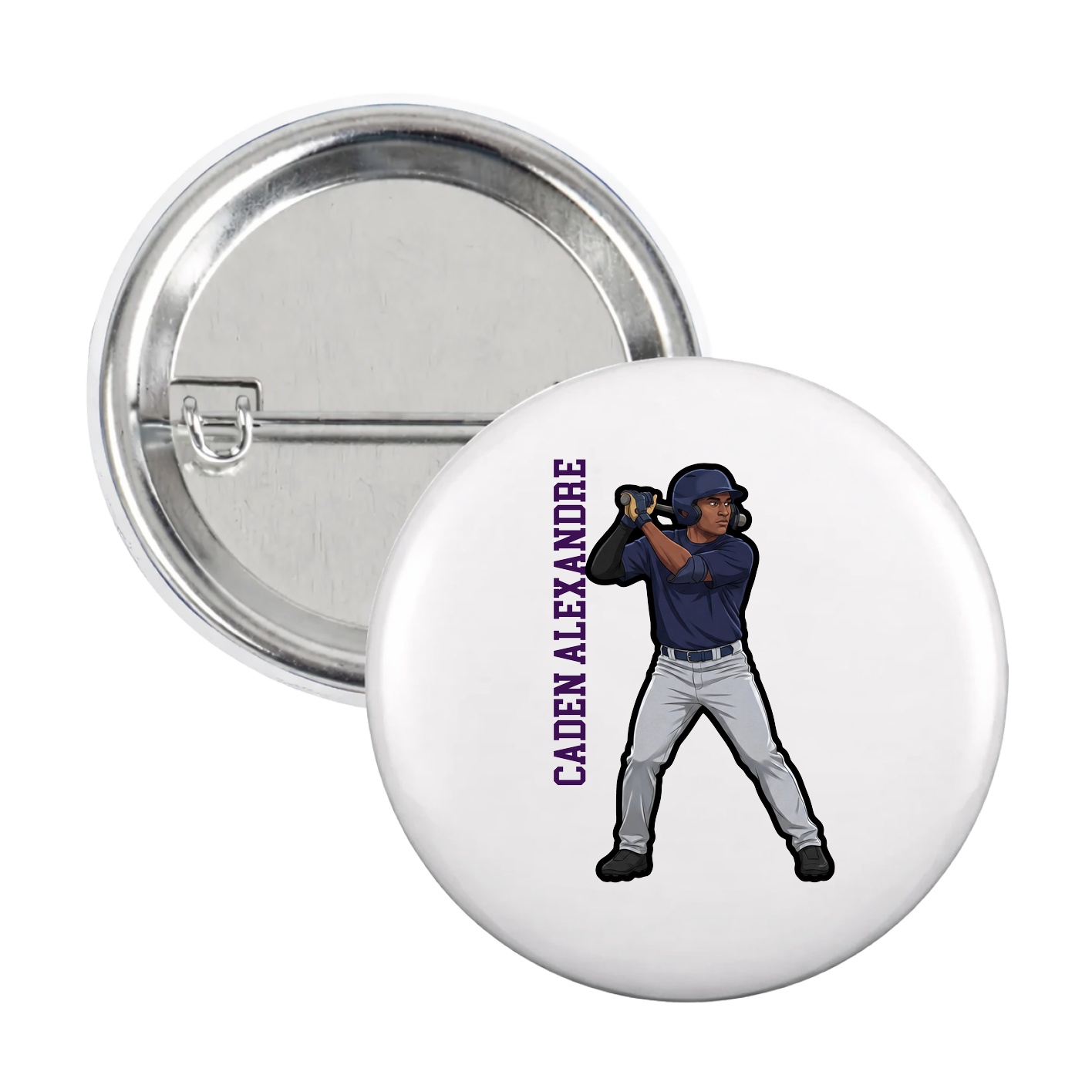 Game Day Button — Name Vertical in White