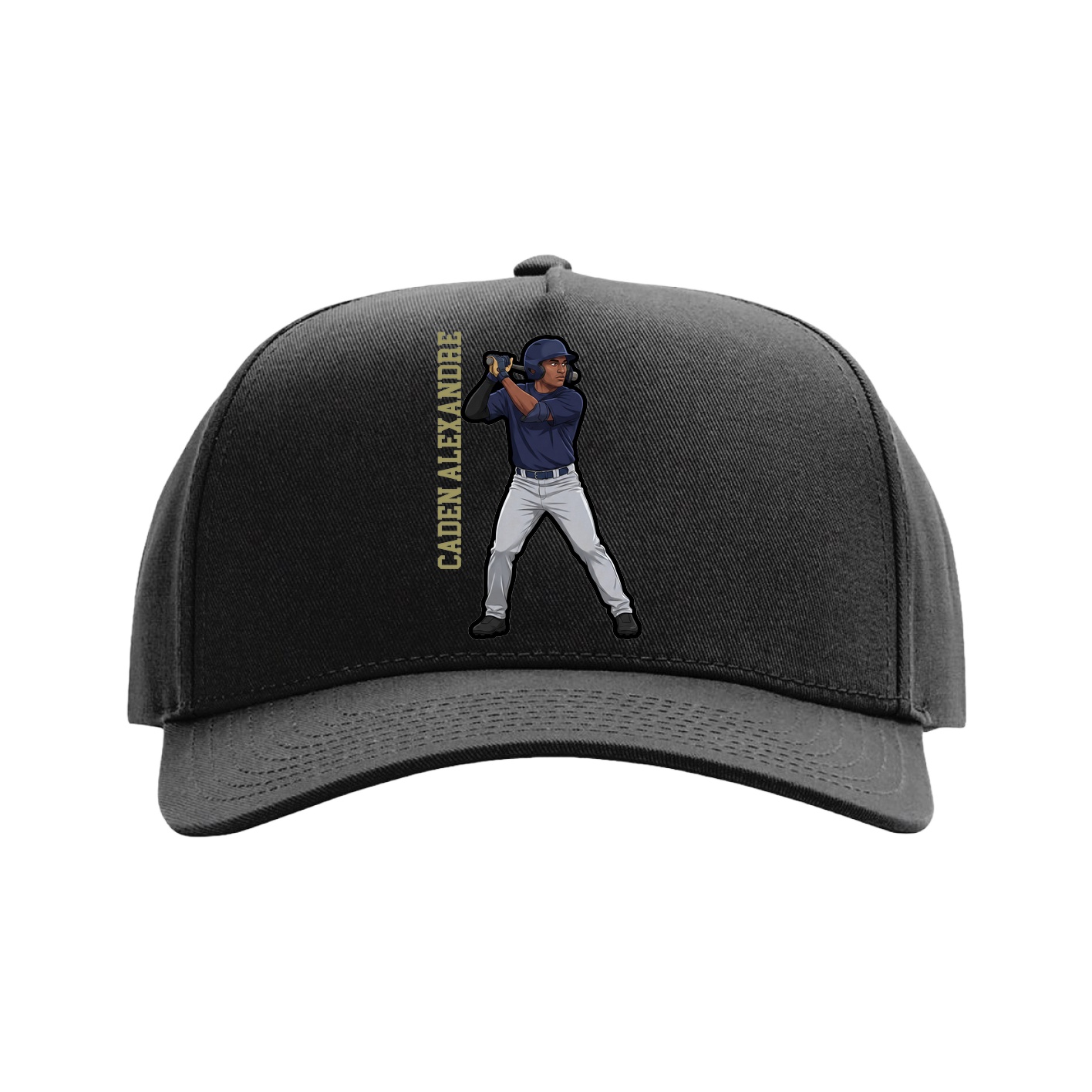 Full Fabric Five-Panel Champ Cap — Name Vertical in Black