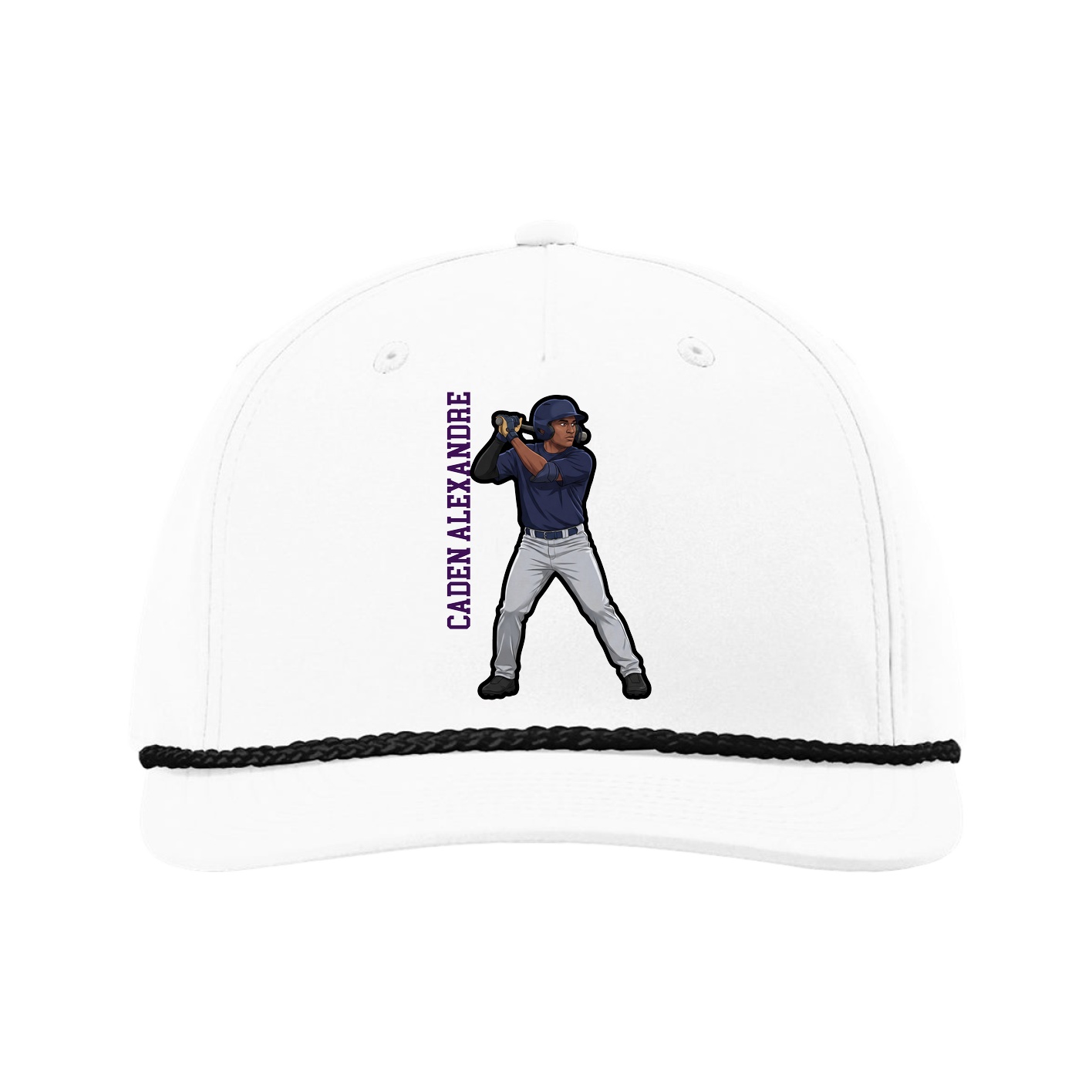 Five-Panel Classic Rope Cap — Name Vertical in White