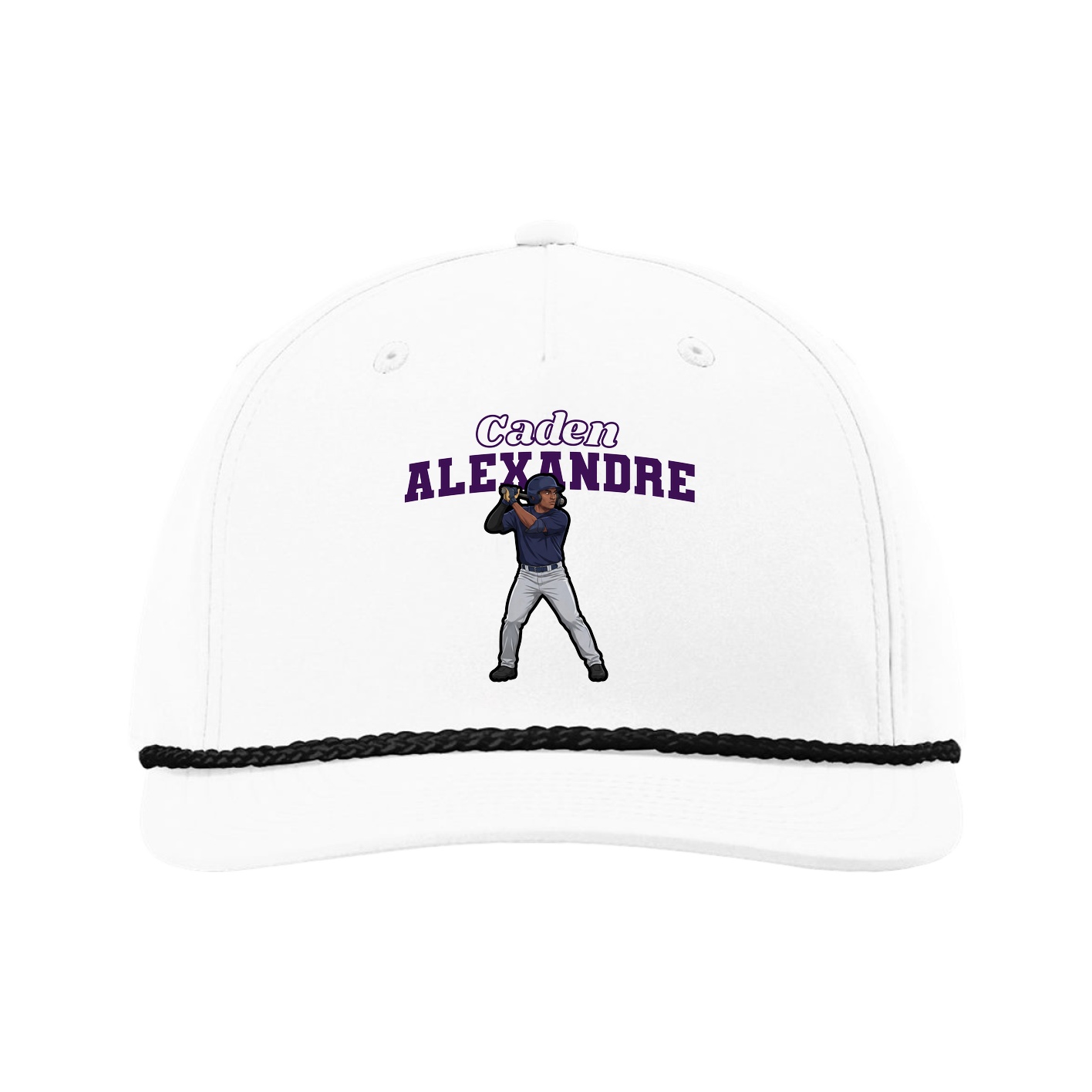 Five-Panel Classic Rope Cap — Name Arch in White