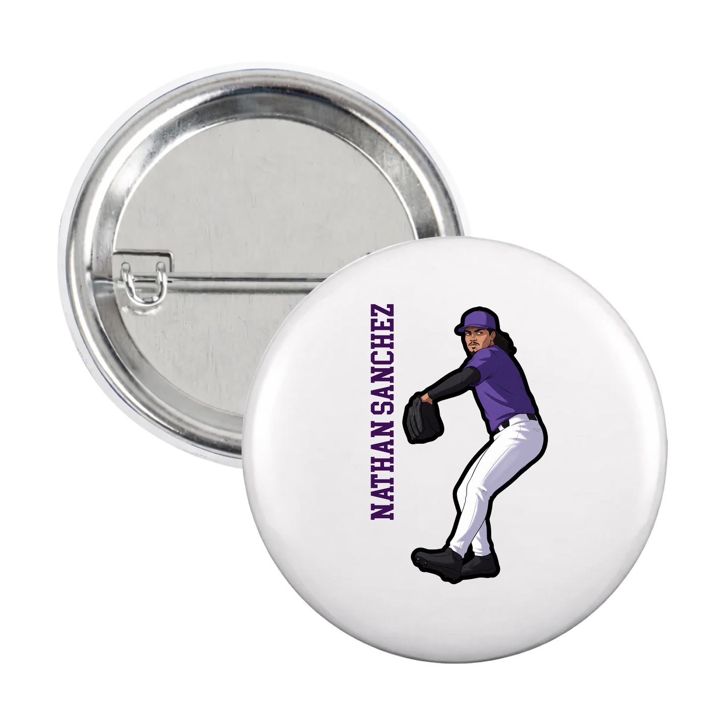 Game Day Button — Name Vertical in White