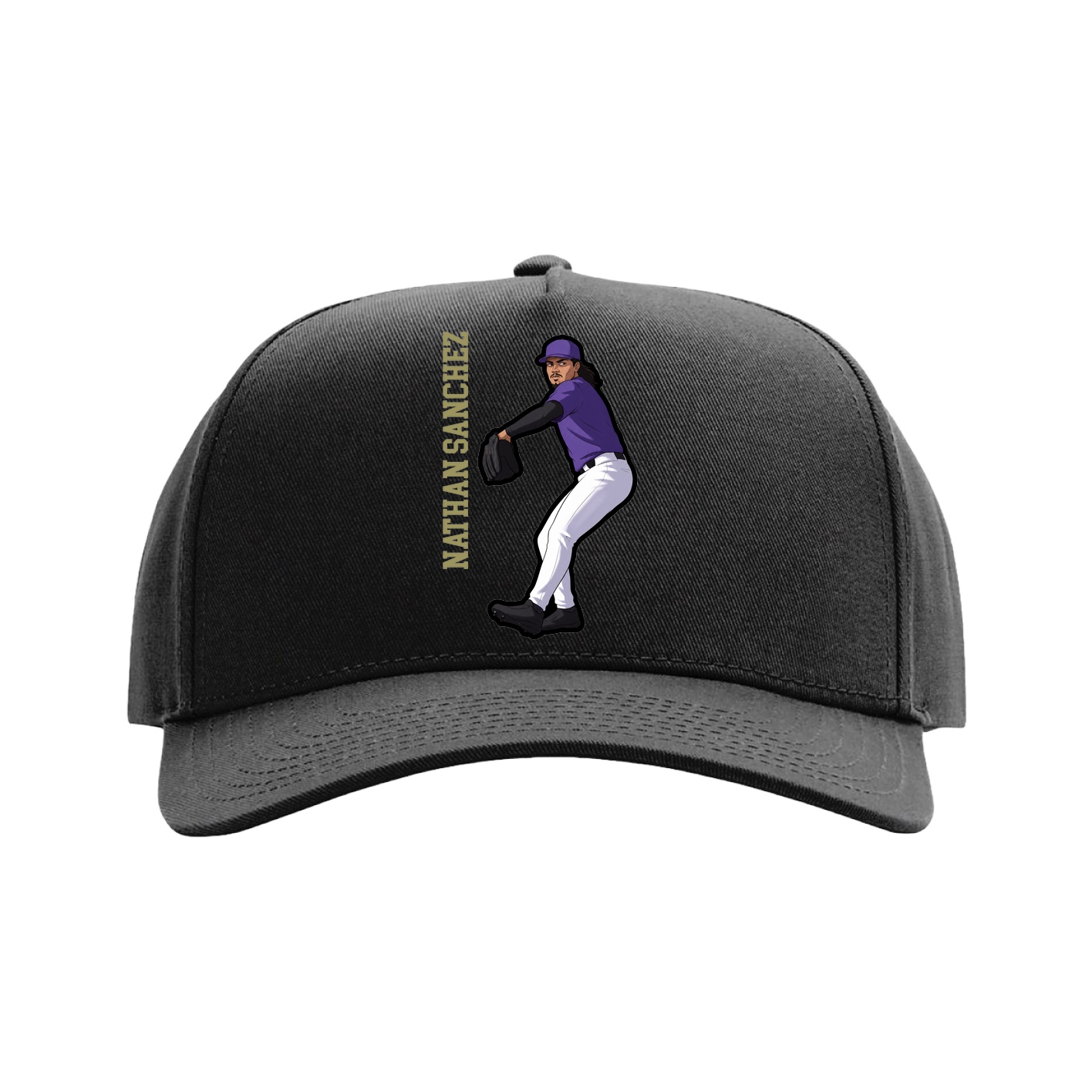 Full Fabric Five-Panel Champ Cap — Name Vertical in Black