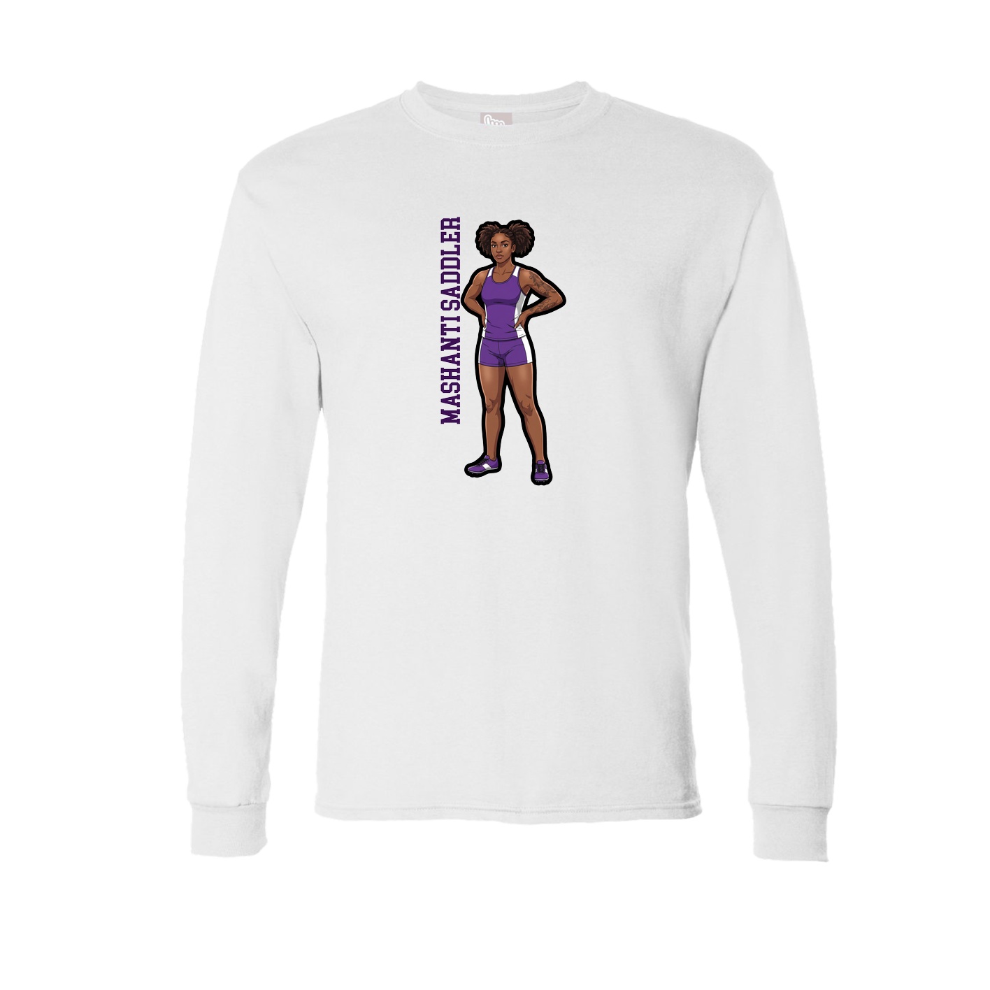 Long Sleeve Tee — Name Vertical in White