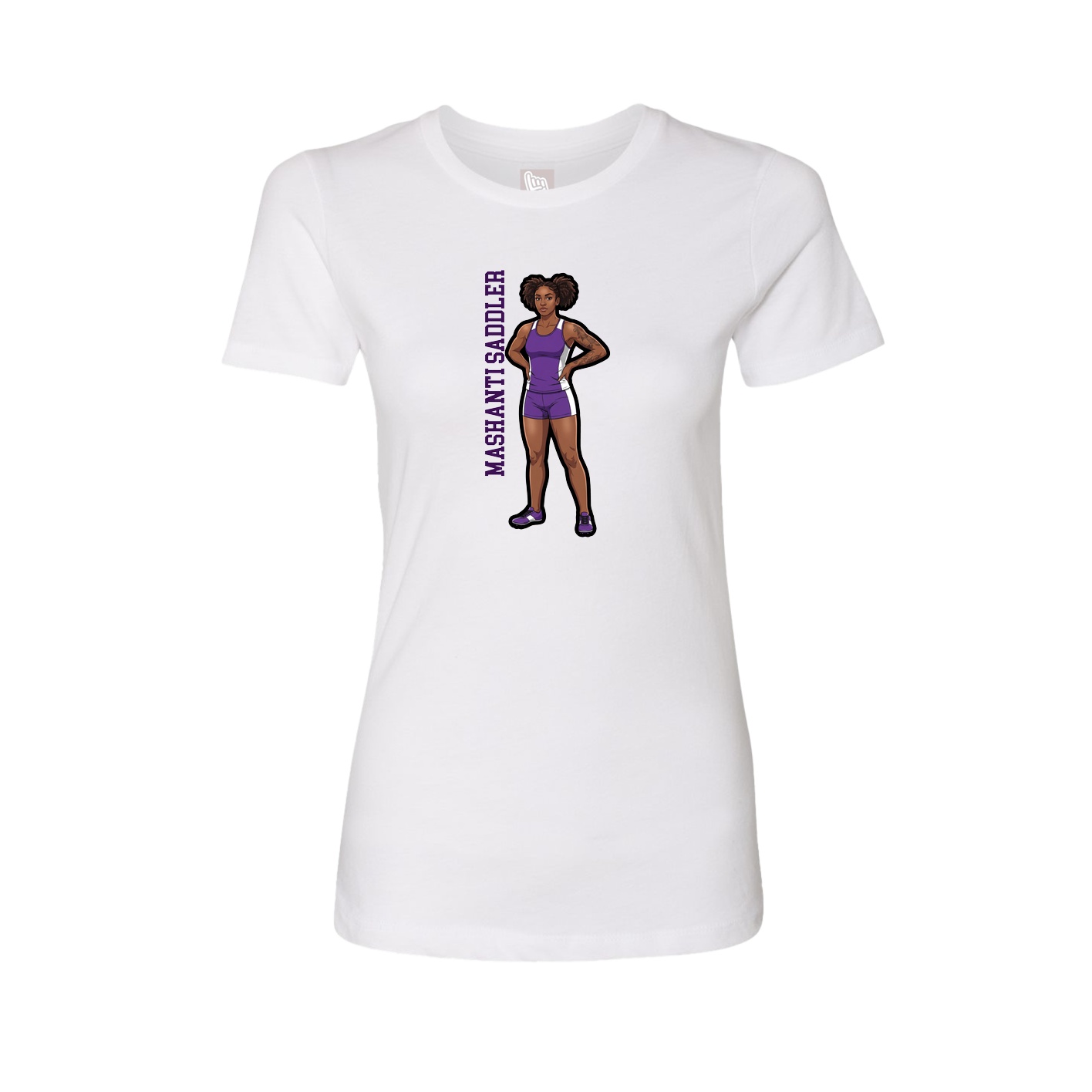 Fitted Women's Tee — Name Vertical in White
