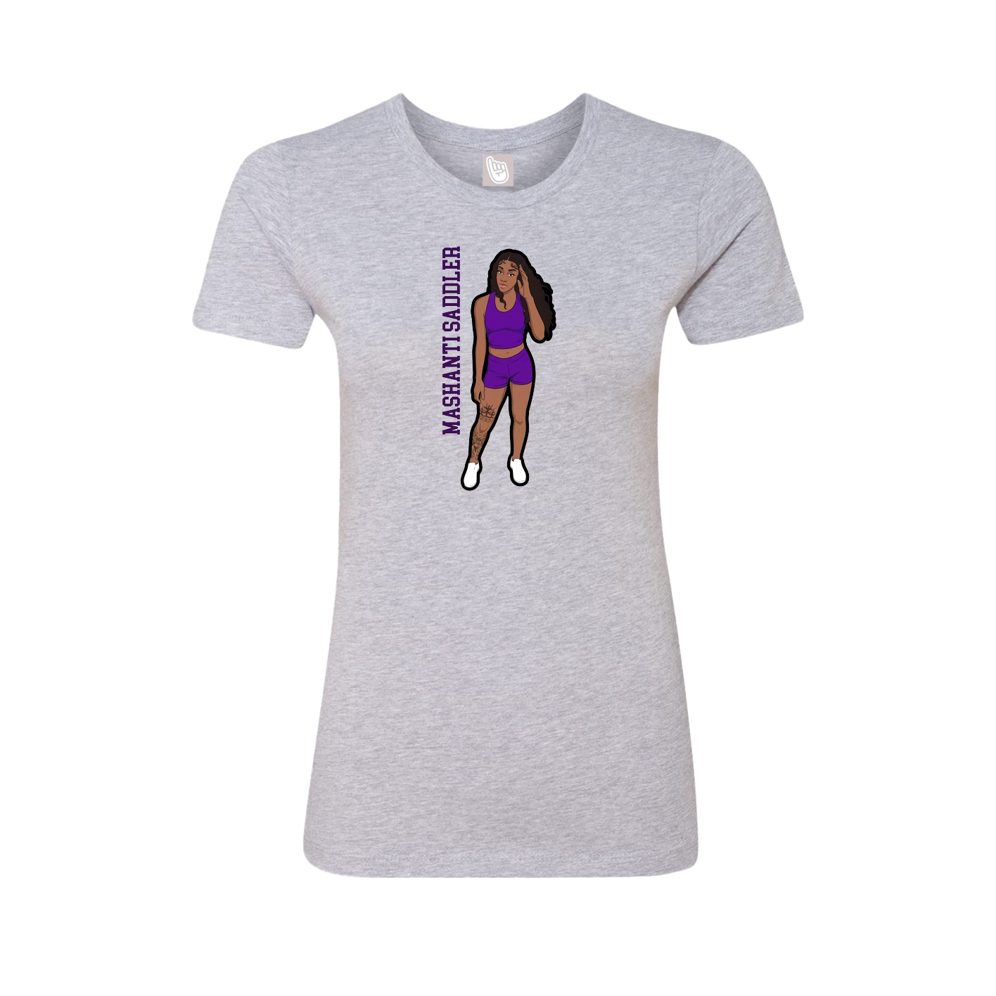 Fitted Women's Tee — Name Vertical in Grey