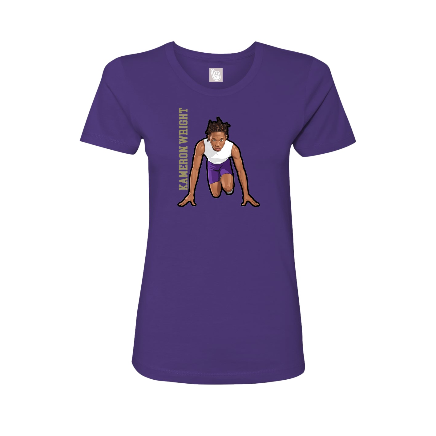 Fitted Women's Tee — Name Vertical in Purple