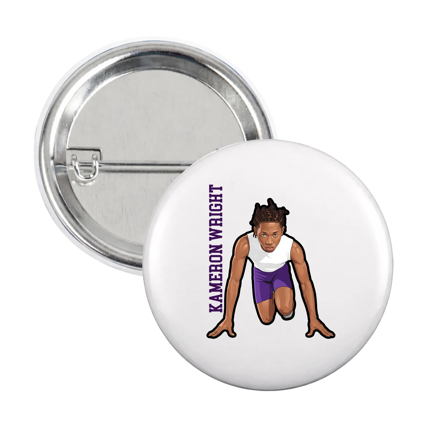 Game Day Button — Name Vertical in White