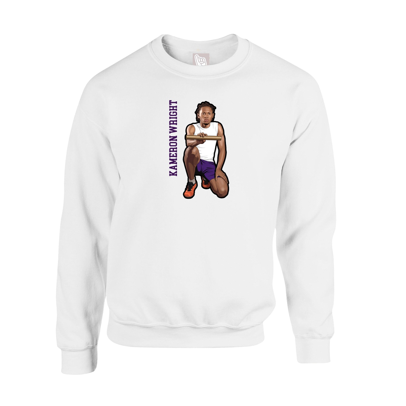 Fleece Crew — Name Vertical in White